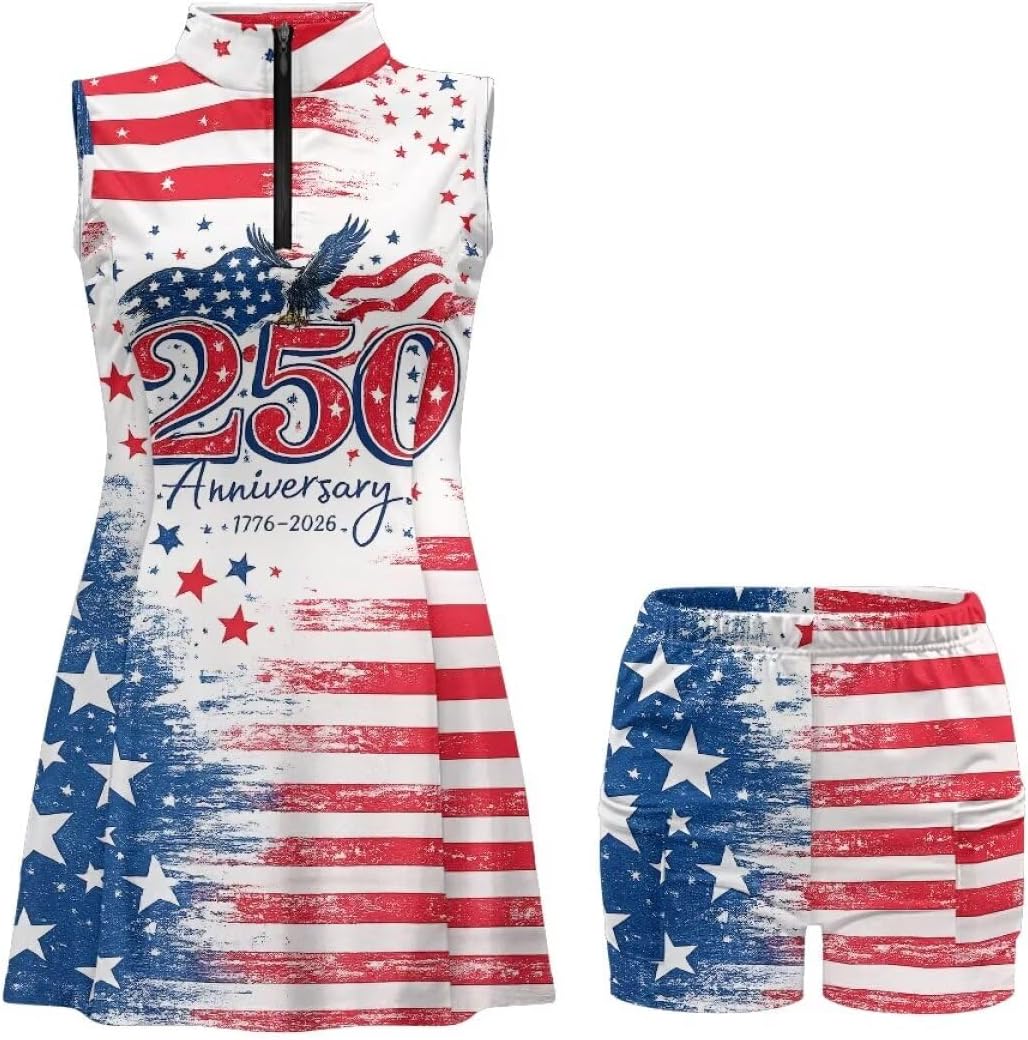 Women's Golf Dress Sleeveless Zip Up 2 Pieces Athletic Dresses with Built in Shorts and Pockets
