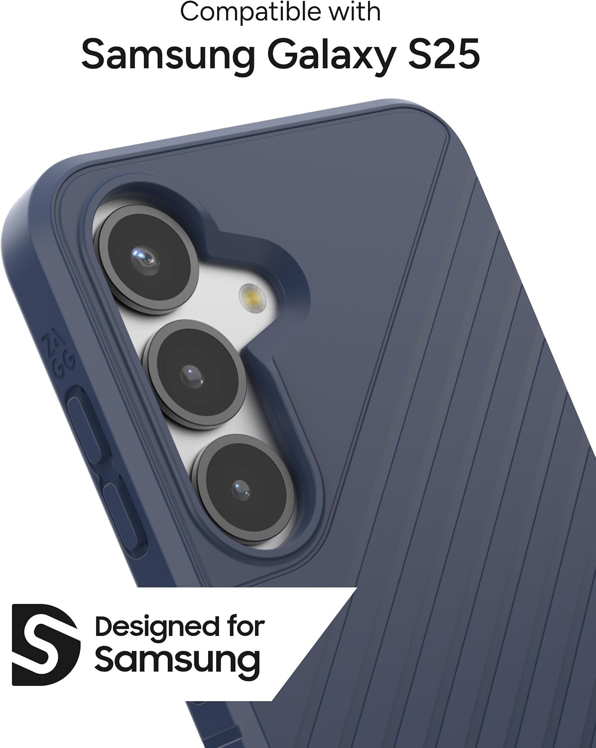 ZAGG Denali Samsung Galaxy S25 Case with Kickstand - 16ft Drop Protection, Graphene-Infused, Wireless Charging Compatible, Rugged Dual-Layer Design, Navy Blue