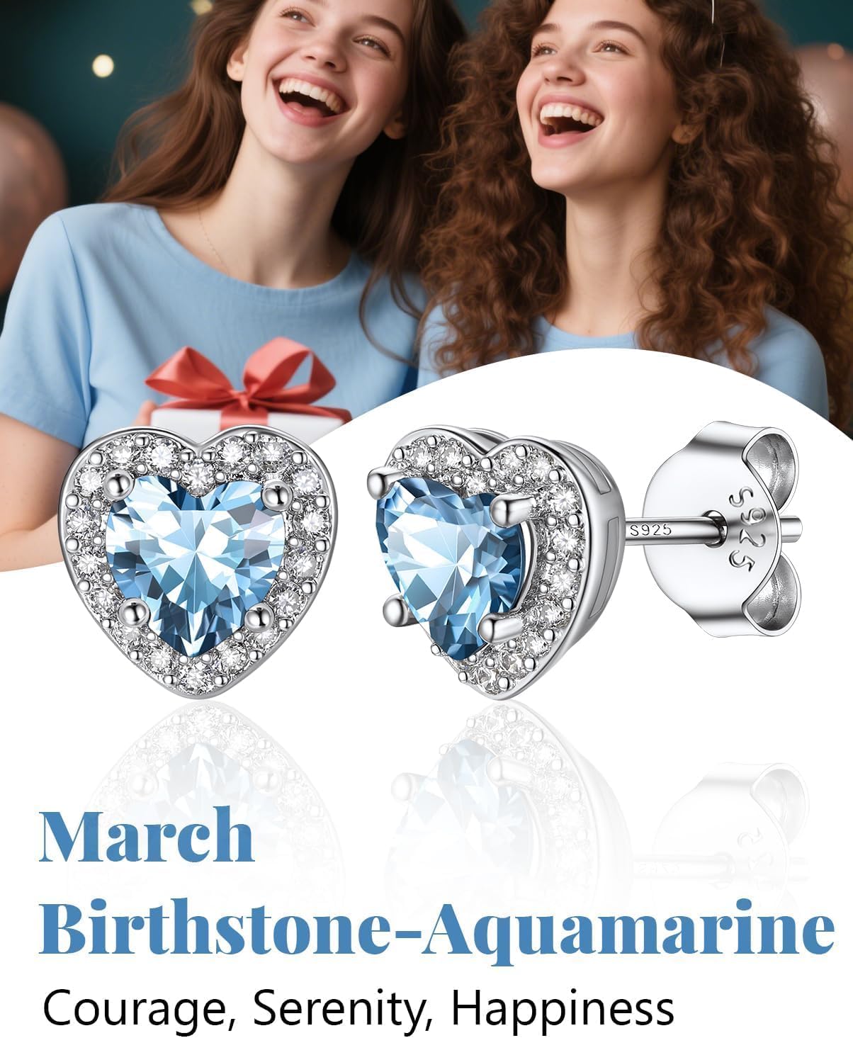 Silvora Birthstone Earrings for Women, 925 Sterling Silver Heart Stud, Small Heart Earrings Birthstone Jewelry - Image 5