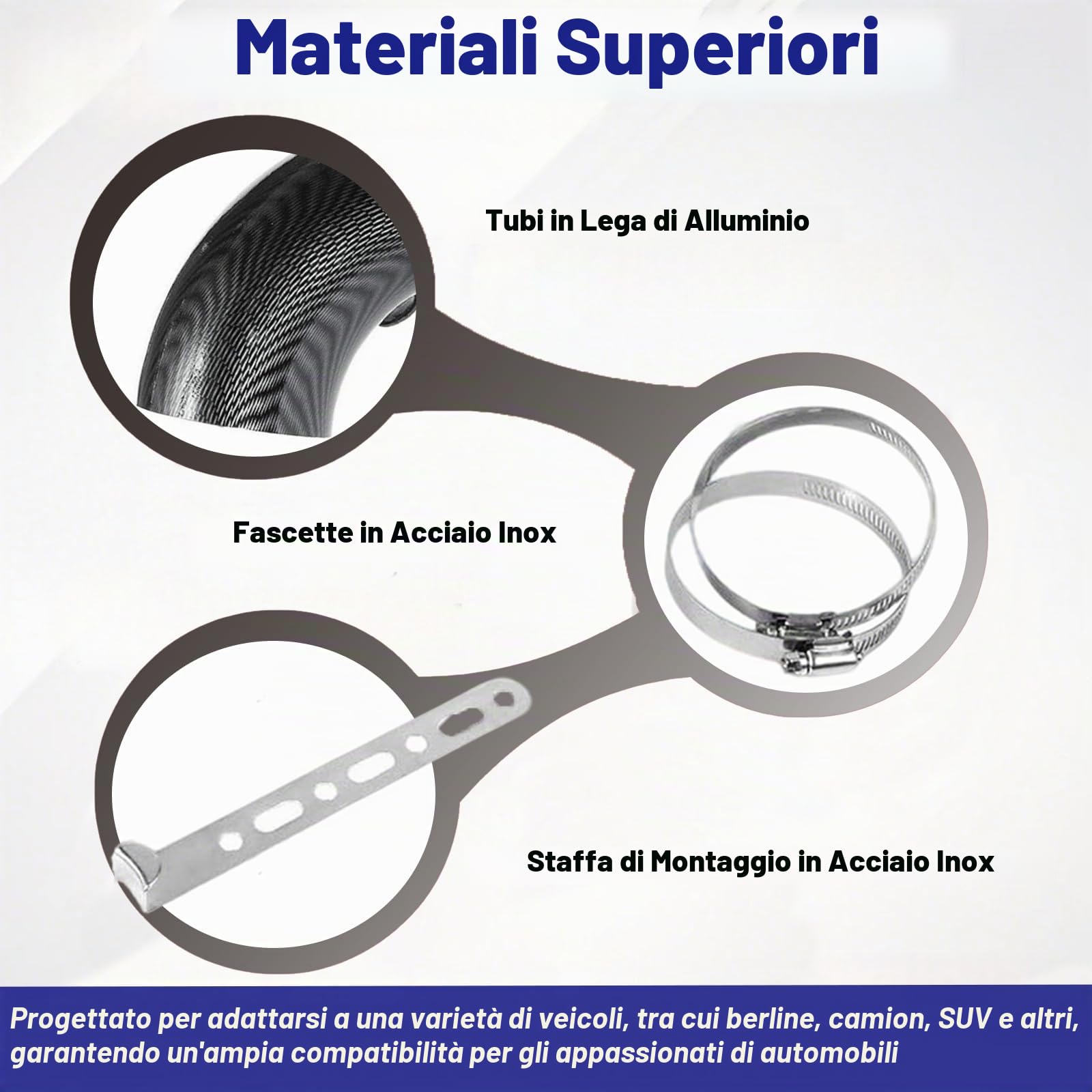 Kit filtro di aspirazione aria fredda – Kit di induzione dell'aria da 3" 76mm, filtro a cono universale performance con tubo in lega di alluminio, sistema di tubi flessibili di aspirazione per