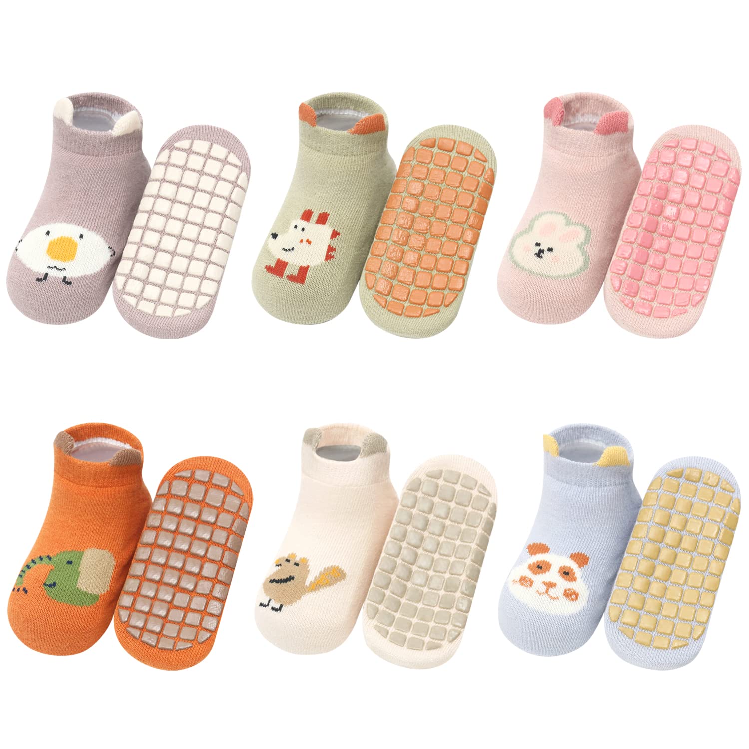 Adorel Chaussettes Antidérapantes Coton Basse Motif Animaux Bébé Lot de 6