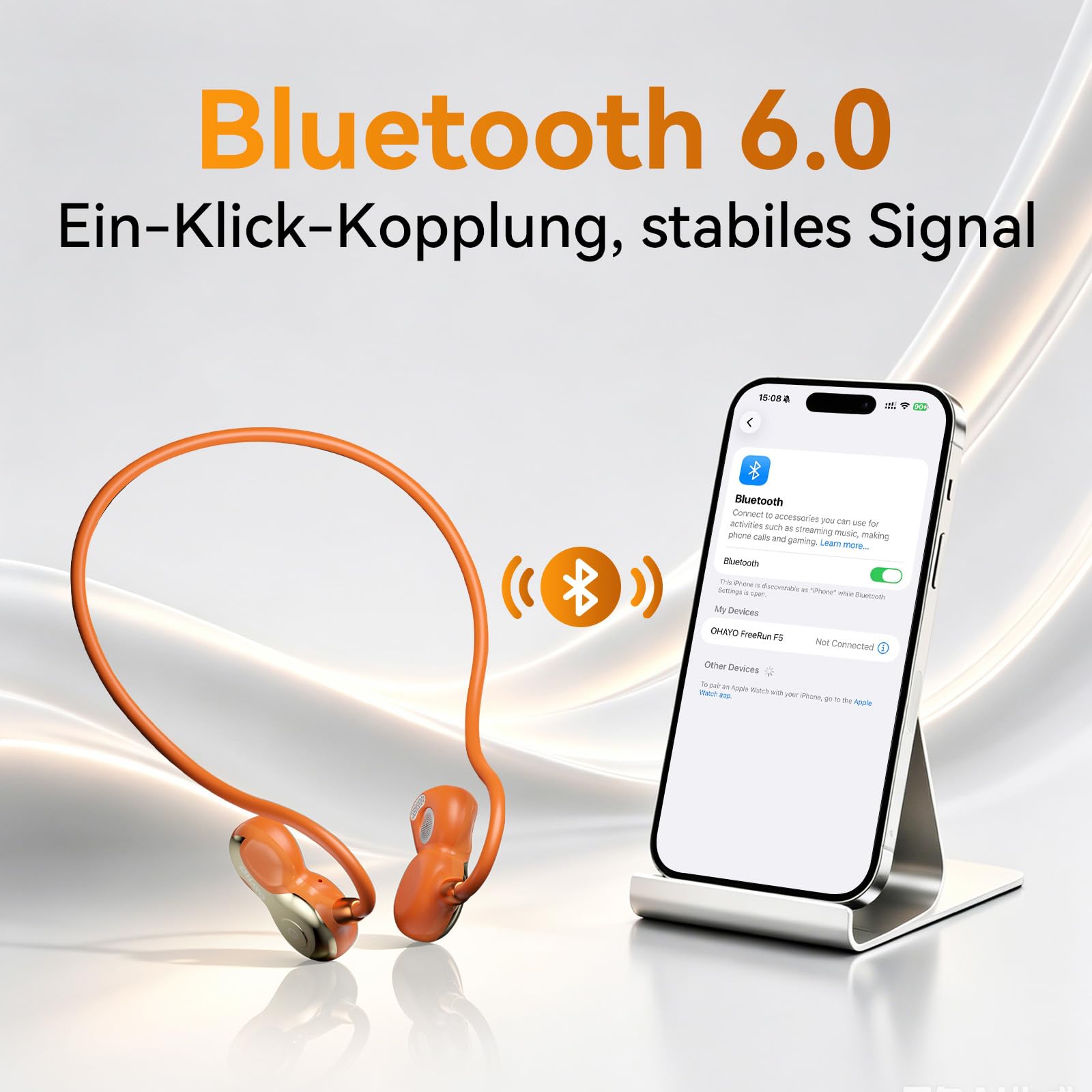 OHAYO Open Ear Kopfhörer Bluetooth, Kopfhörer Joggen, Bluetooth 6.0, Wasserdicht nach IPX7, 10h Laufzeit, Wiegt Nur 19 g, Ideal für Sport – Laufen, Radfahren, Autofahren, Wandern und Bergsteigen