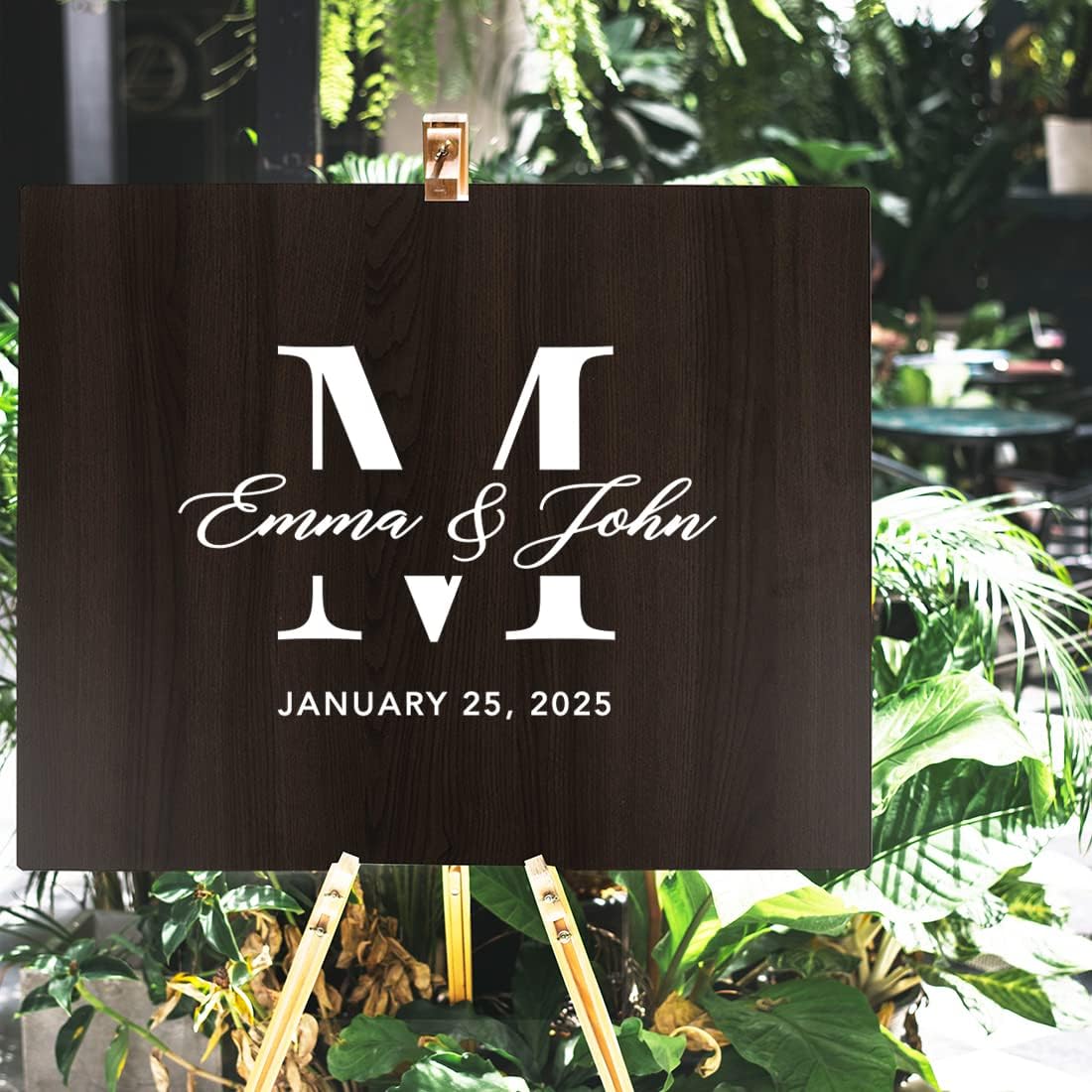 Andaz Press Large Wooden Welcome Sign for Wedding, Rustic Welcome Sign 16" x 20" Custom Monogram, Names & Date Fall Woodland Wedding Signage Dark Walnut MDF Wood Finish Reception Indoor Outdoor Signs
