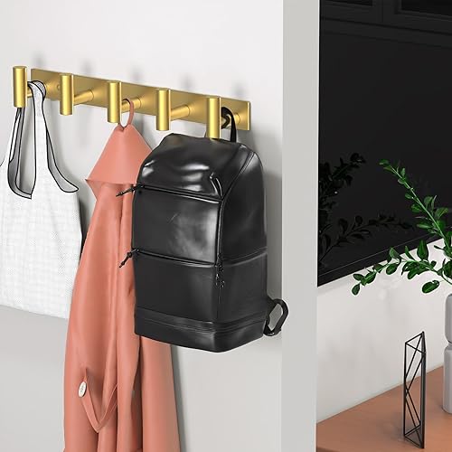 Miniatura 2 de Perchero de Pared Montado - 5 Ganchos, Ganchos de Pared de Acero Inoxidable Resistente para Toallas, Bolso de Abrigo, Perchero para Sombreros