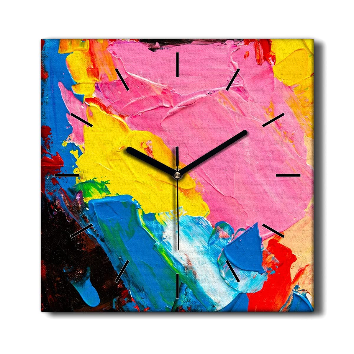 Horloge murale sans tic-tac en toile carrée colorée 30 cm