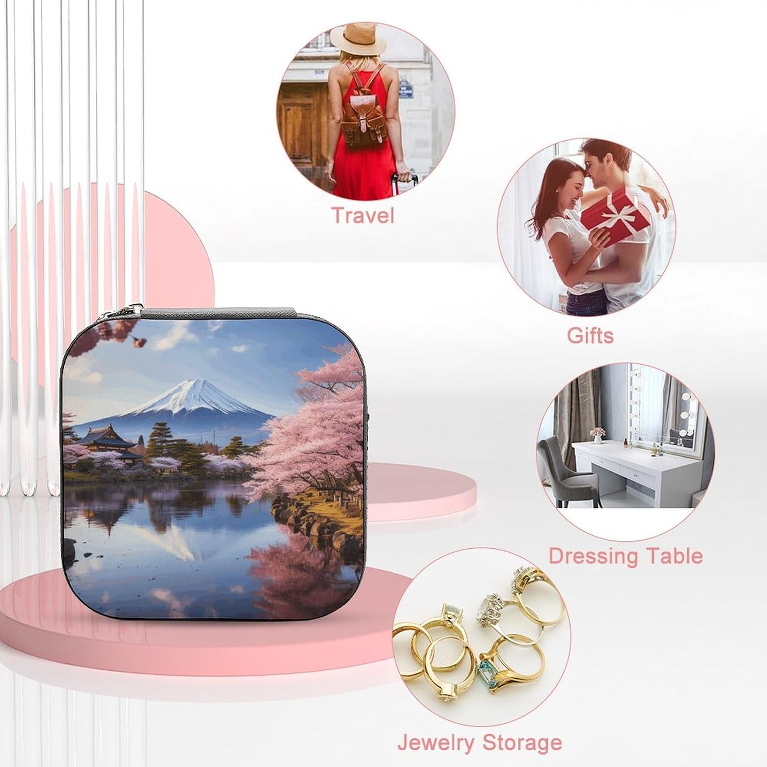 Jewelry Storage Box, Mount Fuji Cherry Blossom Trees Print Jewelry Organizer Travel Jewelry Box Jewelry Storage Container Jewelry Storage Case, style image 3