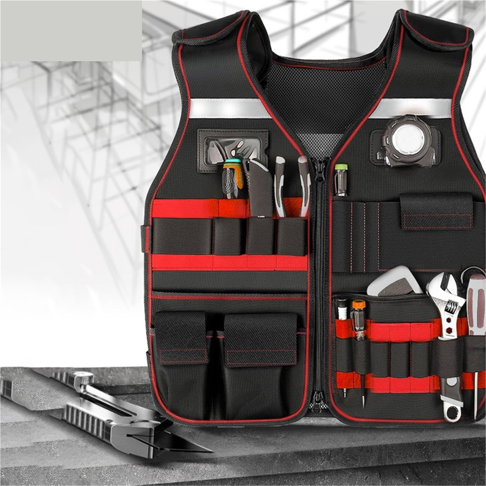 Werkzeugweste Tool Vest Multi Pocket Hardware Bag Strap Reflective Strip Large Capacity Storage