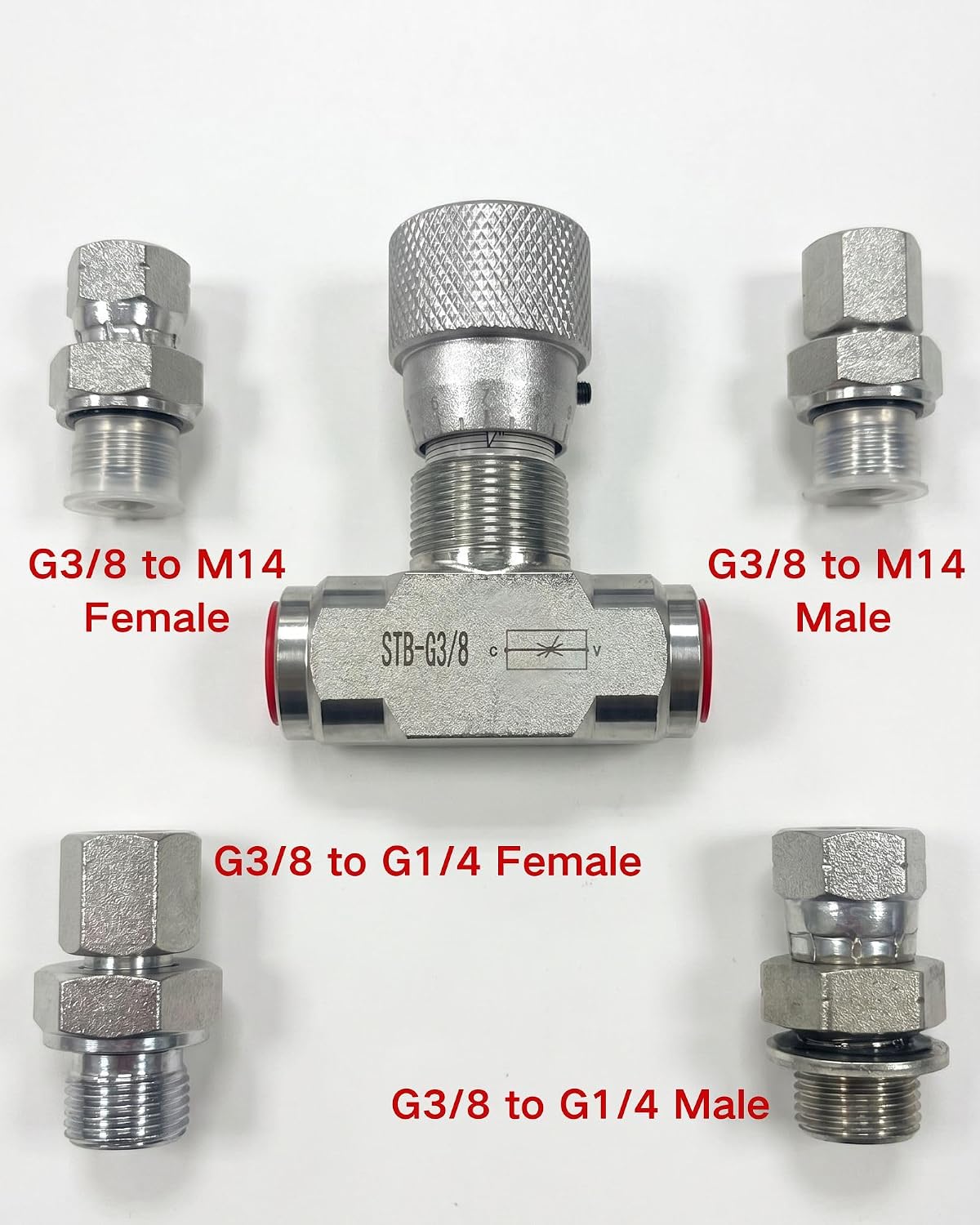 STB-G3/8 3/8" L08 Hydraulic Flow Control Valve with M14 Connection, 40MPa Bidirectional Restrictor for 1-2 Ton Mini Excavators, 5-Piece Set