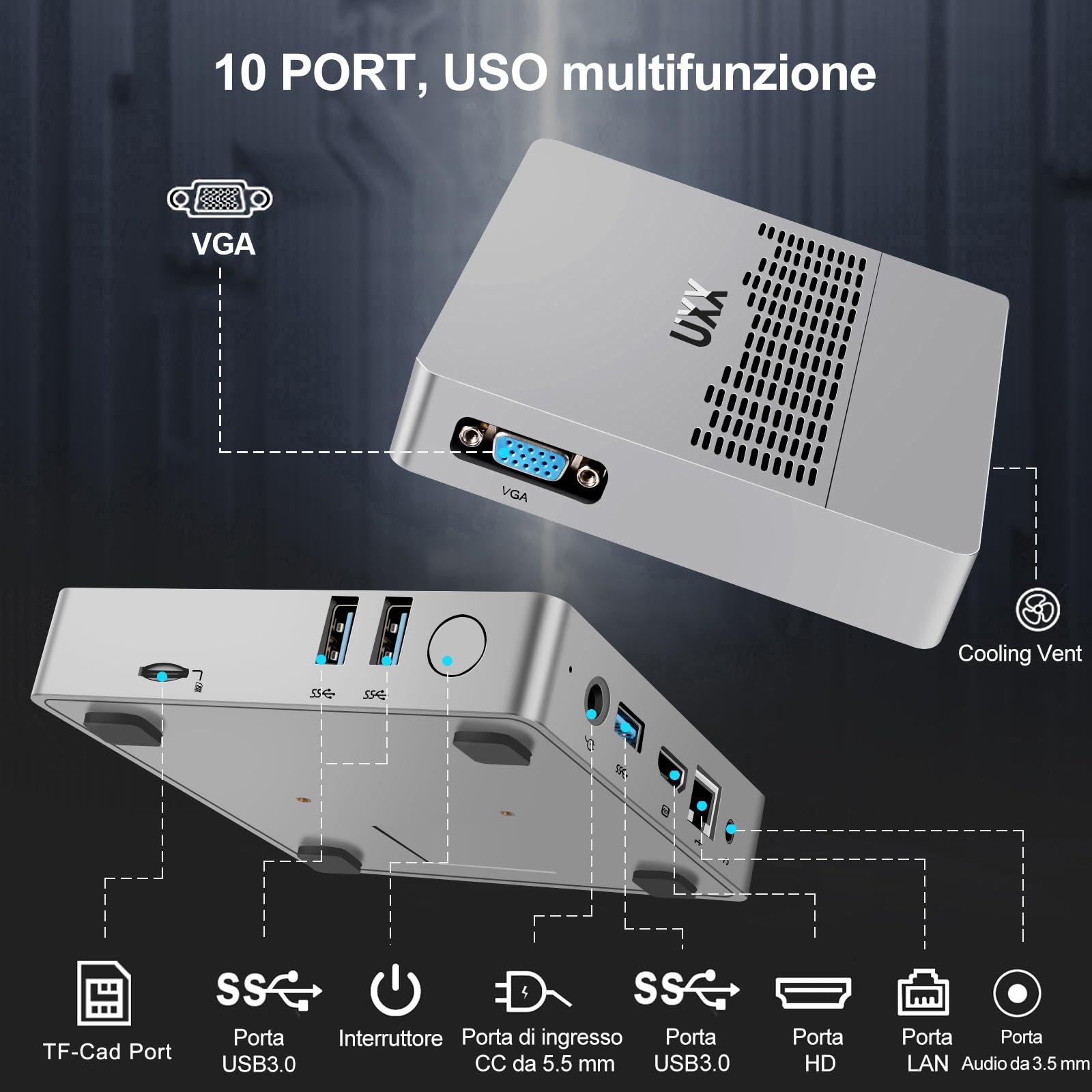 2025 Mini PC Supporto 512GB SSD Expansion, N3350 Business Desktop Computer 64GB eMMC, Small PC Gaming 4K IPS HD UHD Dual Display, BT, 2.4/5G WiFi, USB 3.0, per Ufficio/Casa-Silbrig