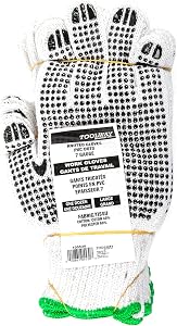 Gants en poly/coton tricotés avec points en PVC noir (taille large) - 1 douzaine de paires