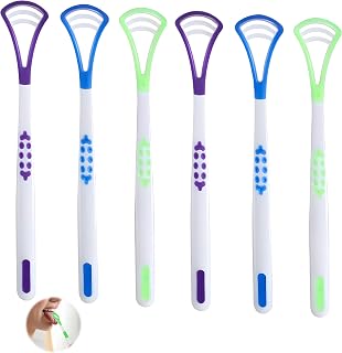 Set of 6 2 in 1 Tongue Scraper & Tongue Cleaner | Dual function, for oral hygiene, practical, six units, multicolor