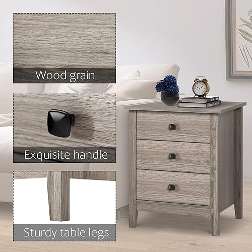 Miniatura 5 de Vikiullf Mesitas de noche para dormitorio, juego de 2 mesitas de noche de madera, mesita de noche, mesita de noche con cajones, muebles de