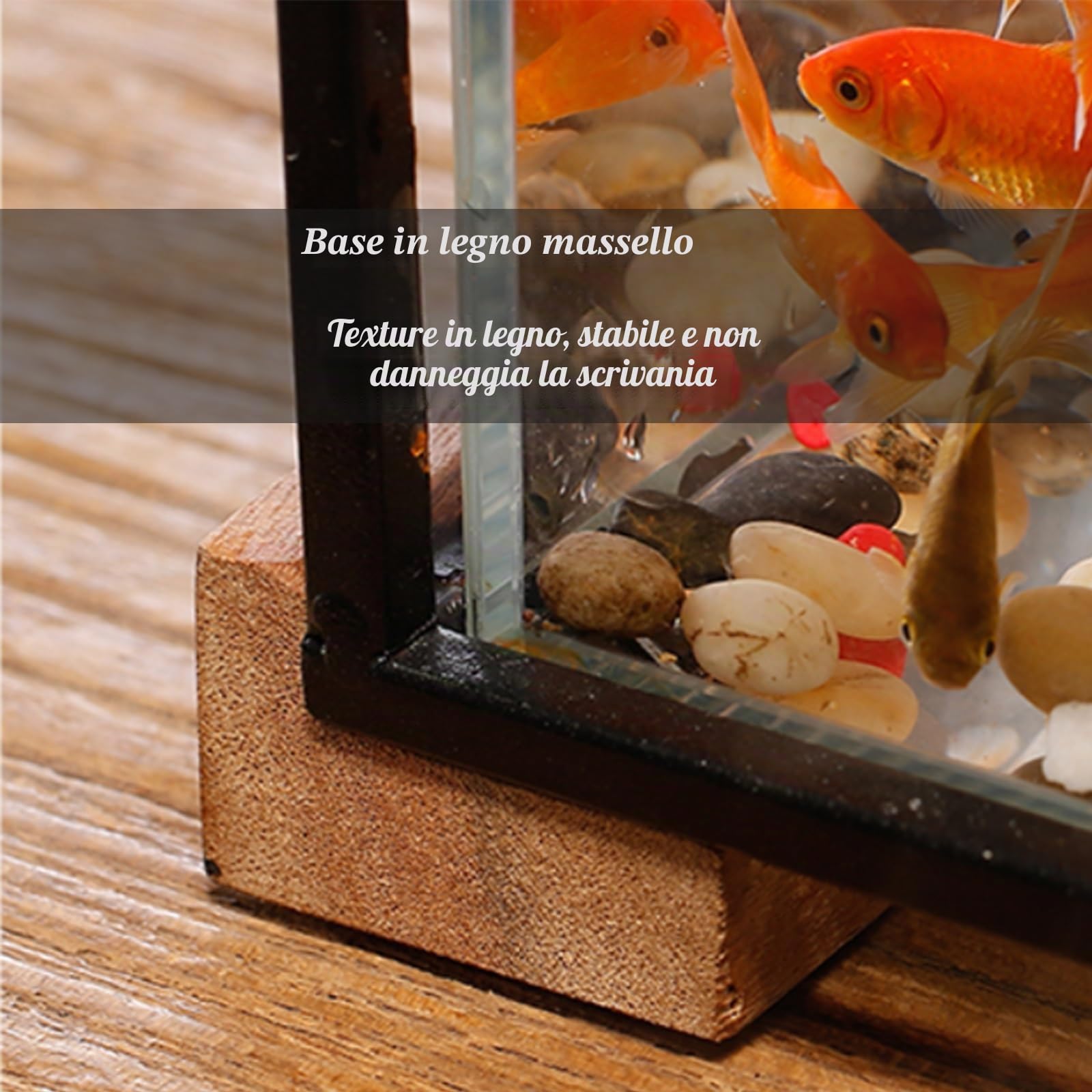 Fontana d'acqua da tavolo con ciotola per pesci e base in legno, relax zen per interni per casa e ufficio