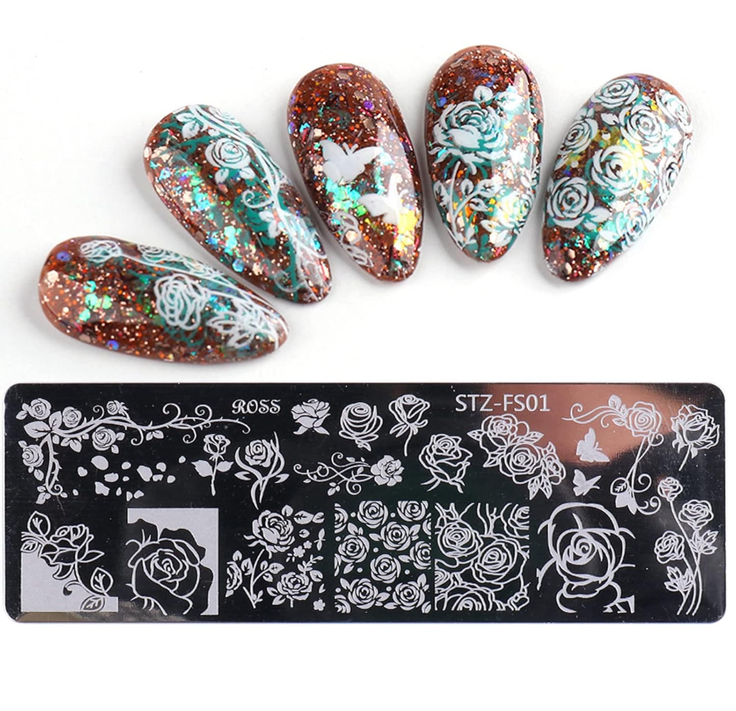 Nail Art Stamp Plate with Valentine and Roses Template