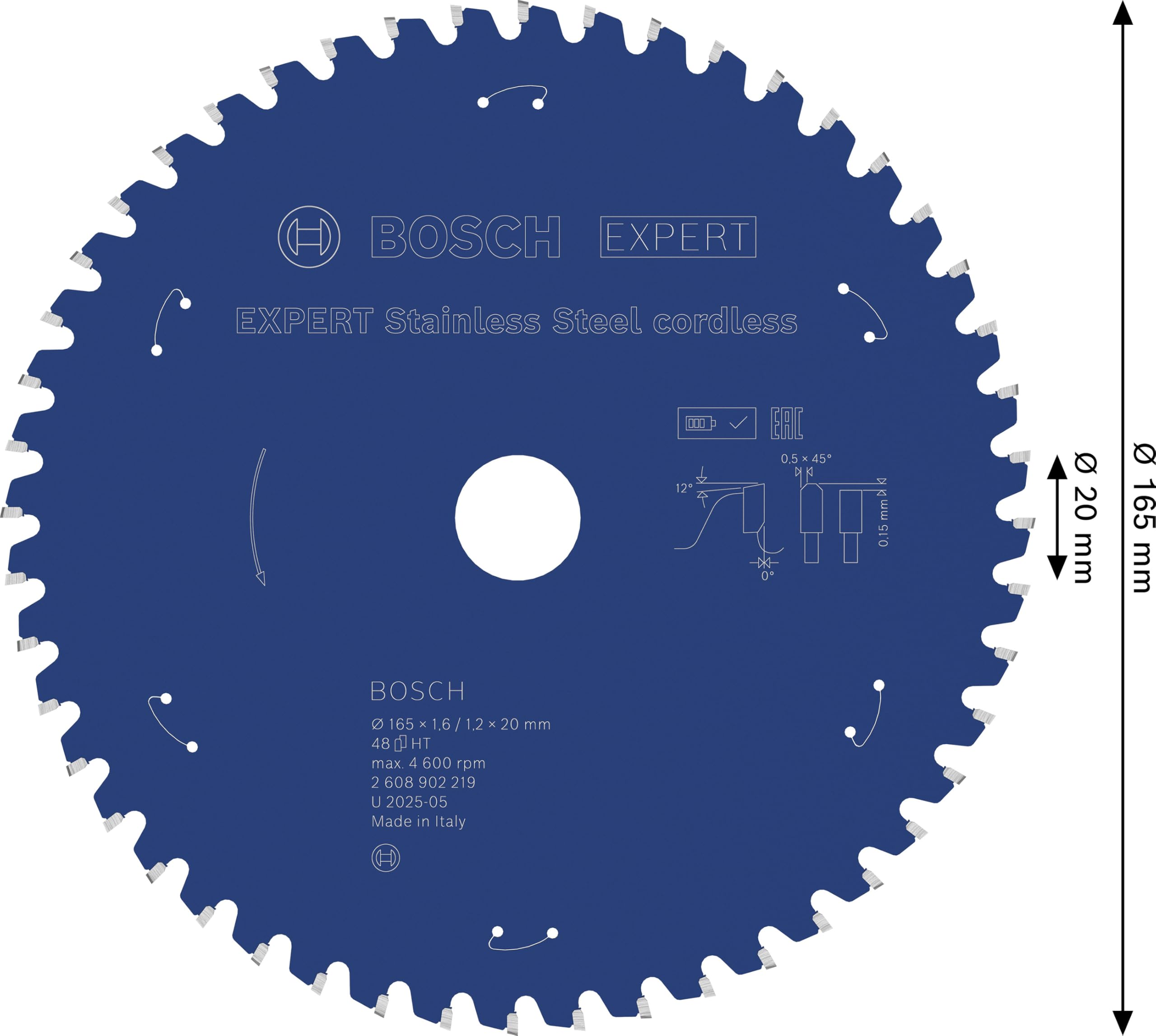 Bosch 1x Lama per sega circolare EXPERT Stainless Steel cordless per frese a secco (per Acciaio inossidabile, Ø mm, Professional Accessorio Corona a secco a batteria portatile)