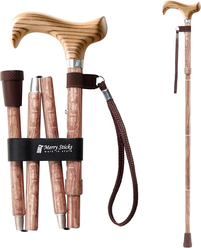 Foldable Walking Cane for Women and Men, Adjustable, Rosewood | Collapsible Lightweight Folding Walking Stick for Seniors, Adjustable Height, Canes for Stability, Ergonomic Handle