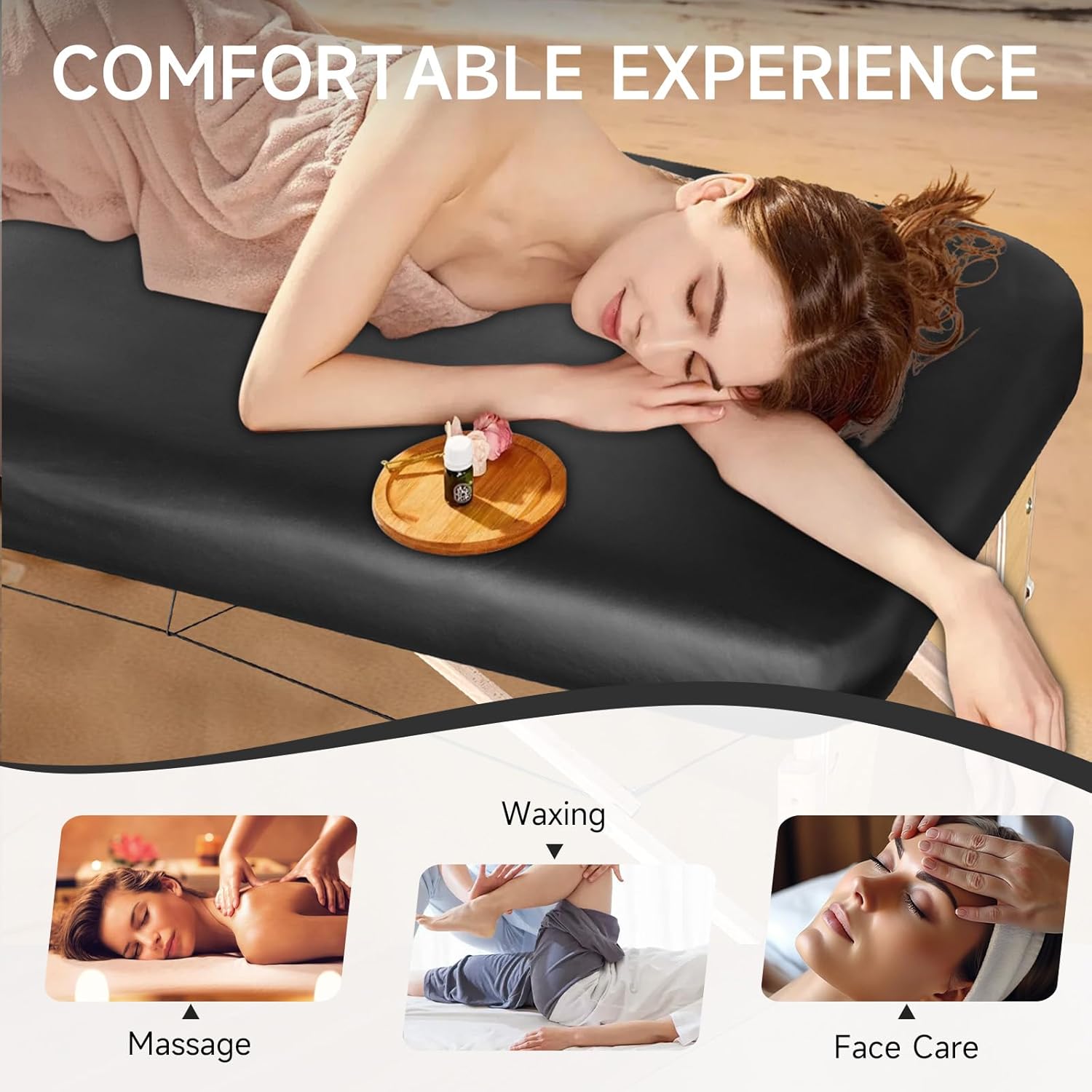 PU Leather Massage Table Cover Wipeable Vinyl Massage Table Cover Waterproof & Oilproof Lash Bed Covers Fitted 32" Wide (Black, 1 PCS)