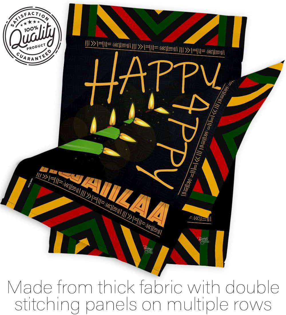 Breeze Decor Kwanzaa Greeting House Flag Dowel Set Winter Kinara Candles Celebrates African Americans Heritage Decoration Banner Small Garden Yard Gift Double-Sided, Made in USA
