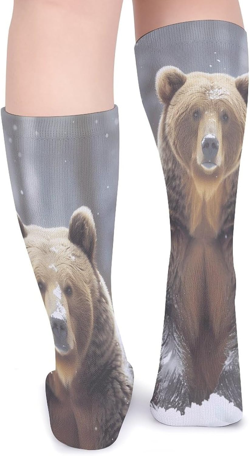 Animal Brown Bear Knee High Socks Casual Long Stockings Over Calf Sock Tube for Women Men