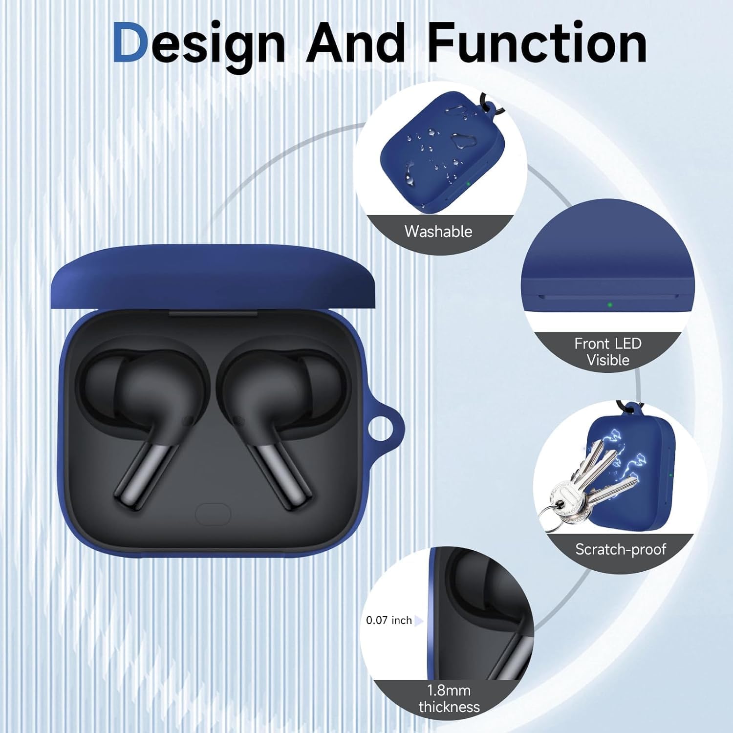 Prolet Silicone Case Compatible with Oneplus Buds 3 (2024) Protective Soft Silicone|360° Full Protection|Dust-Proof Shockproof Case Cover with Hook (Cover Only)-Blue