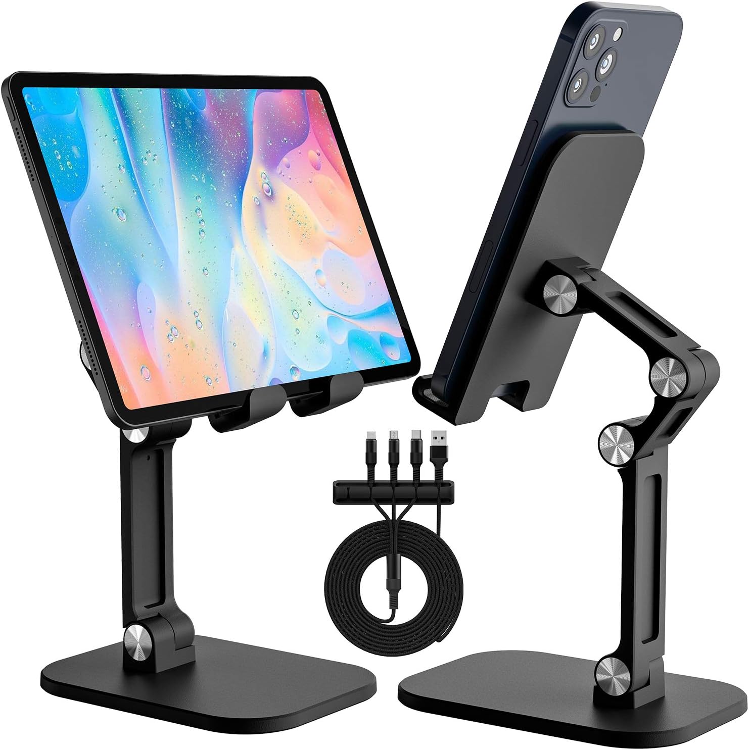 Adjustable Cell Phone Stand , 5A 3 in 1 Super Fast Multi Charging Cable ,Cable Organizer ,CVIDA Angle Height Adjustable Cell Phone Stand for Desk (Black)