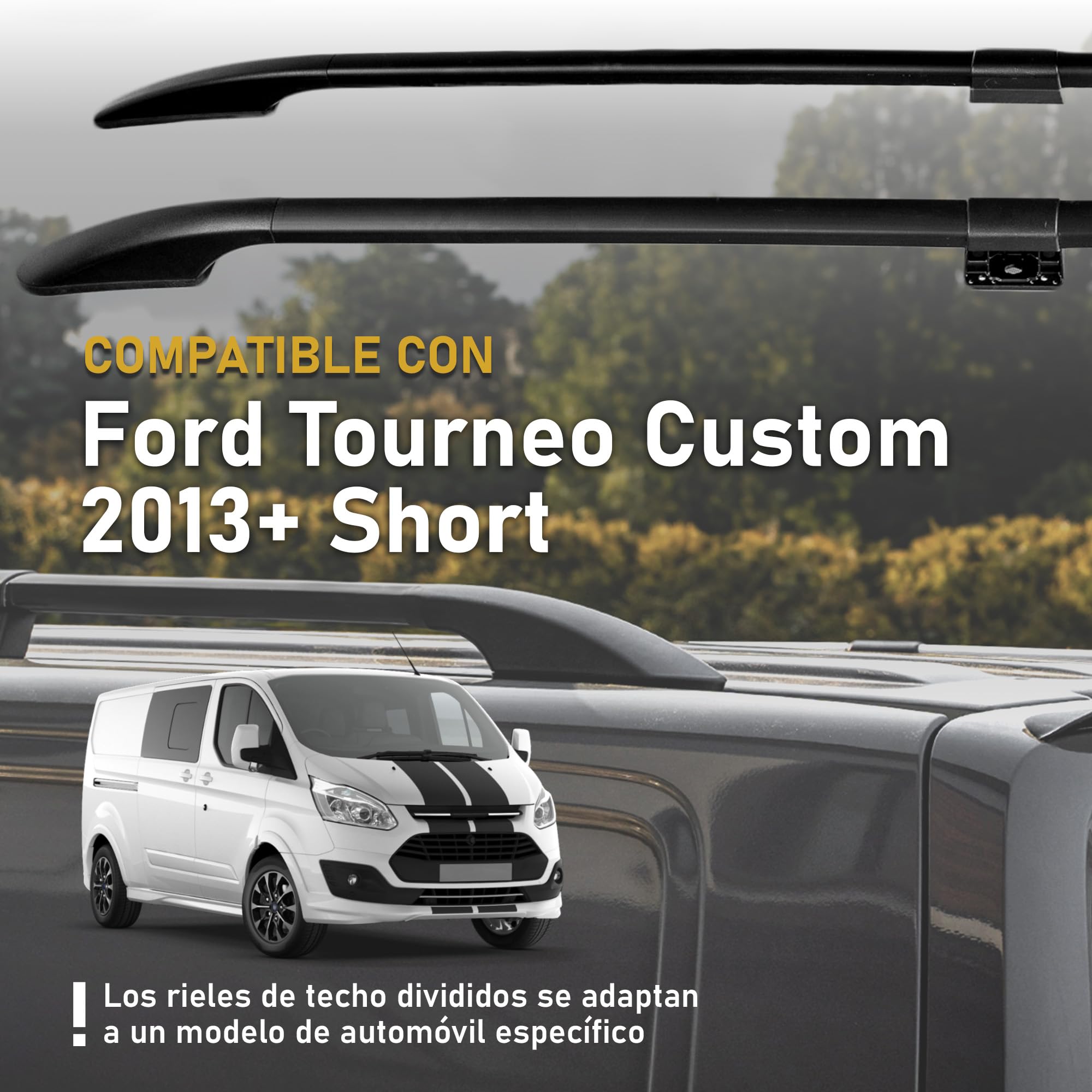 CHROMEMASTER | Compatible con Ford Tourneo Custom Short 2013-2023; Barras Portaequipajes, Rieles de Techo; Se Utilizan para el Montaje de Portaequipajes de Techo, Cajas de Techo o Portabicicletas