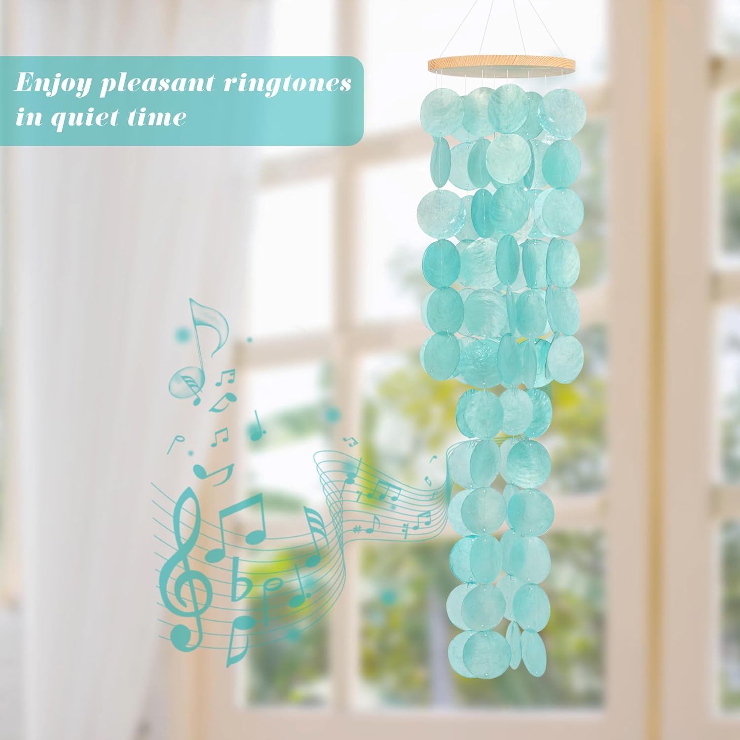 Wind Chimes for Outside - 31'' Handcrafted Turquoise Capiz Shells Windchime Coastal Style Decor for Indoor/Outdoors, Garden Decor, Great for Women, Wind Chimes Lovers and More - Image 4