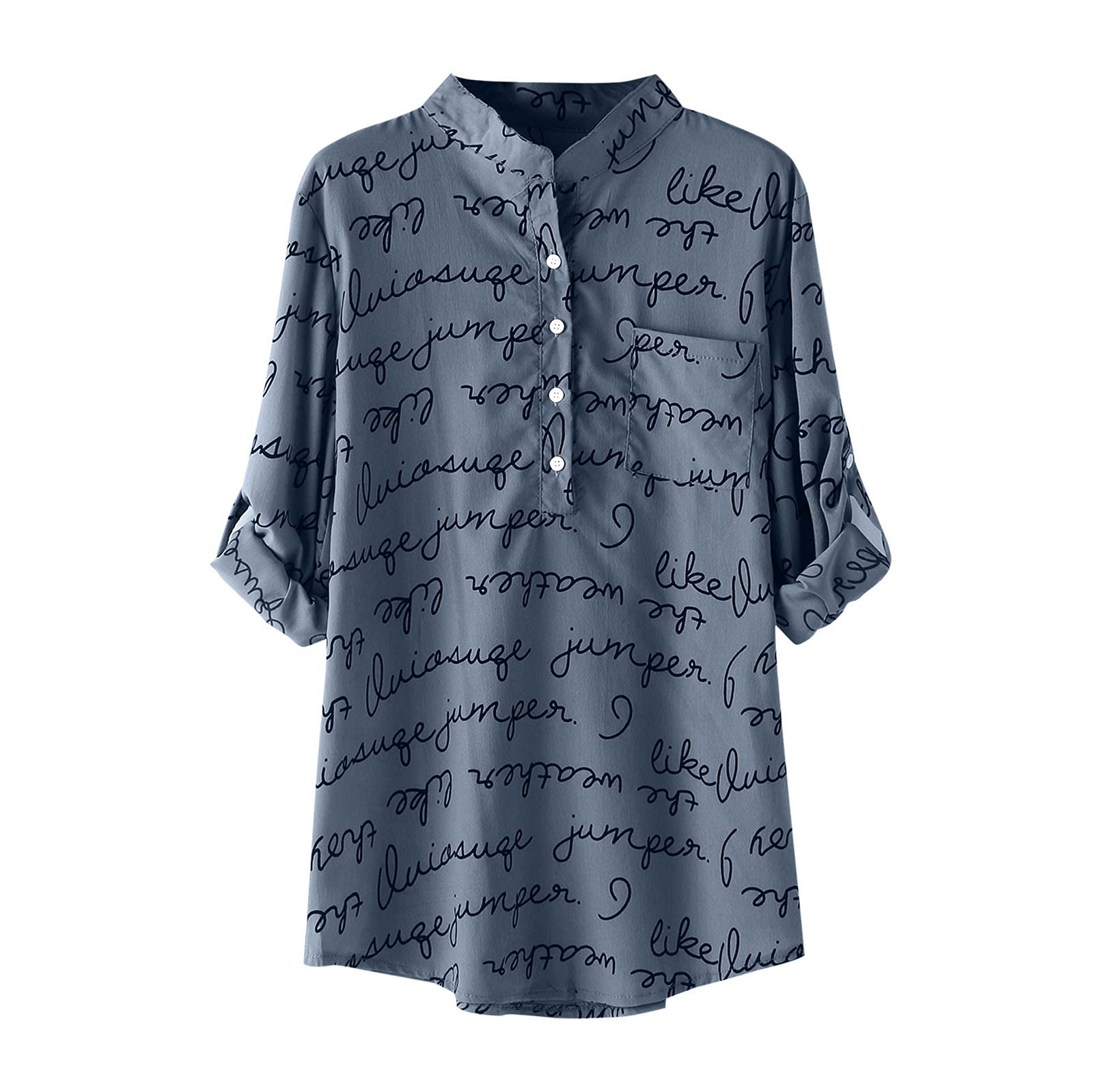 Women's Long Sleeve V Neck Tops Letter Print Button Turn-down Collar Shirts Blouses Tops