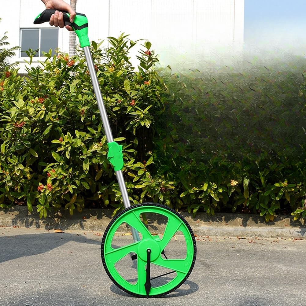 Rueda mecánica de medición de distancia con pantalla digital – Mango telescópico herramienta rodante para valla de carretera – Precisión ± 0,5% 48 cm de longitud plegada (verde)