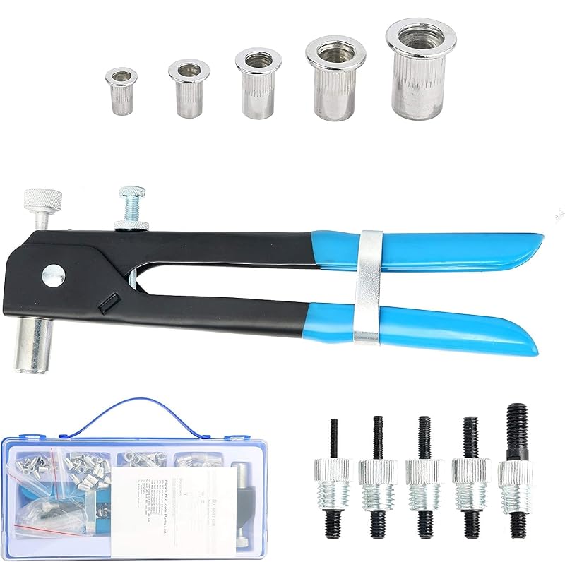 Kit de Rebitador Manual para Porca Rebite com 80 Porcas Métricas M3 a M8 YaeKoo, 86 Peças