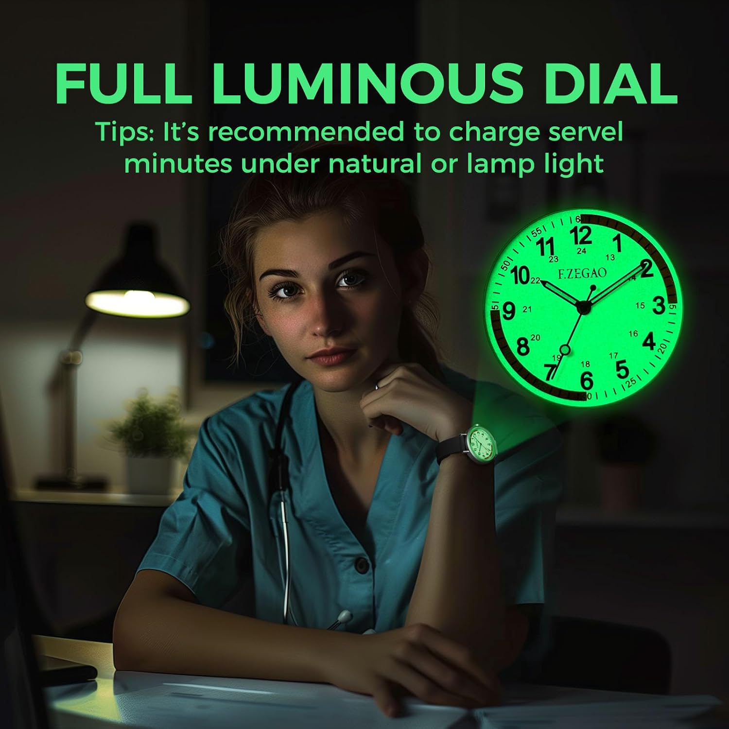 Nurse Watch for Medical Doctor Professionals Student Easy Read Dial with Luminous 24 Hours Red Second Soft Thin Silicone Band 50M Waterproof