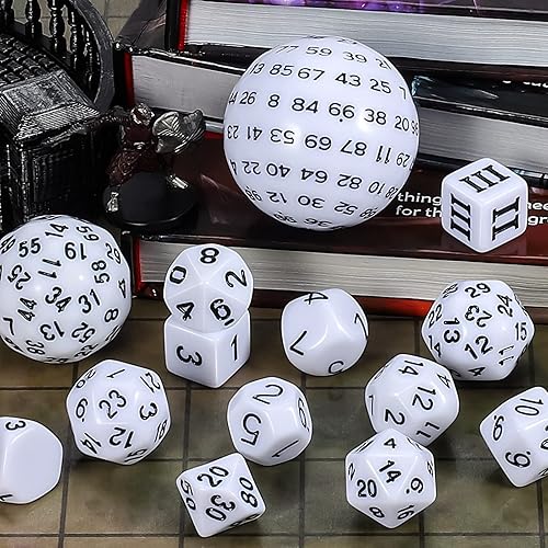 Miniatura 3 de CiaraQ DND - Juego de dados poliédricos (15 piezas) D4-D100 con bolsa de dados para juegos de mesa de rol de Calabozos y Dragones (blanco y negro)