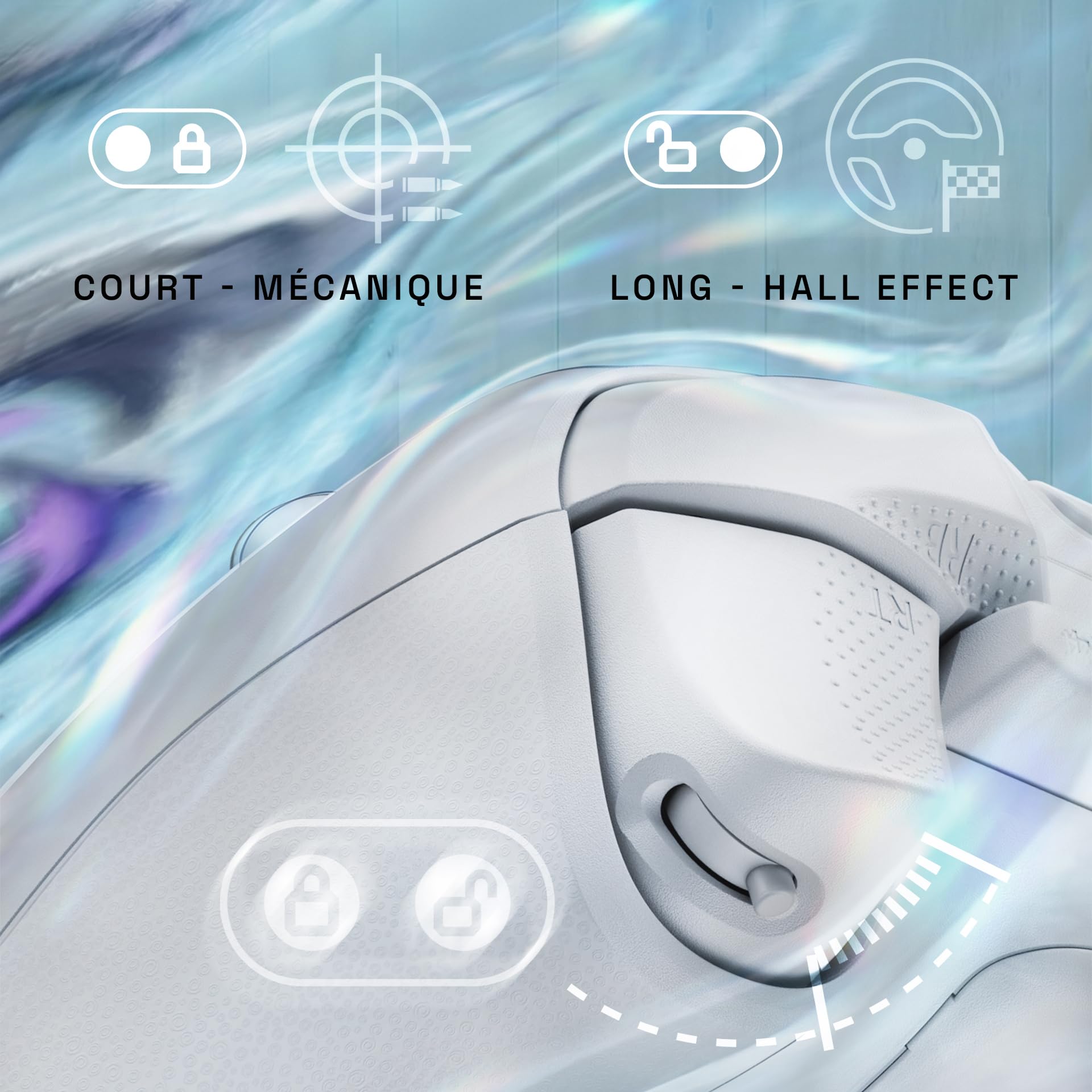 Oniverse Manette sans fil pour PS5/PC/Steam Deck - Starion - Joystick et gâchette Hall Effect, Palettes macro programmables, Gâchettes L4/R4, Pavé tactile, Anti-Drift, Bluetooth/USB-C - White
