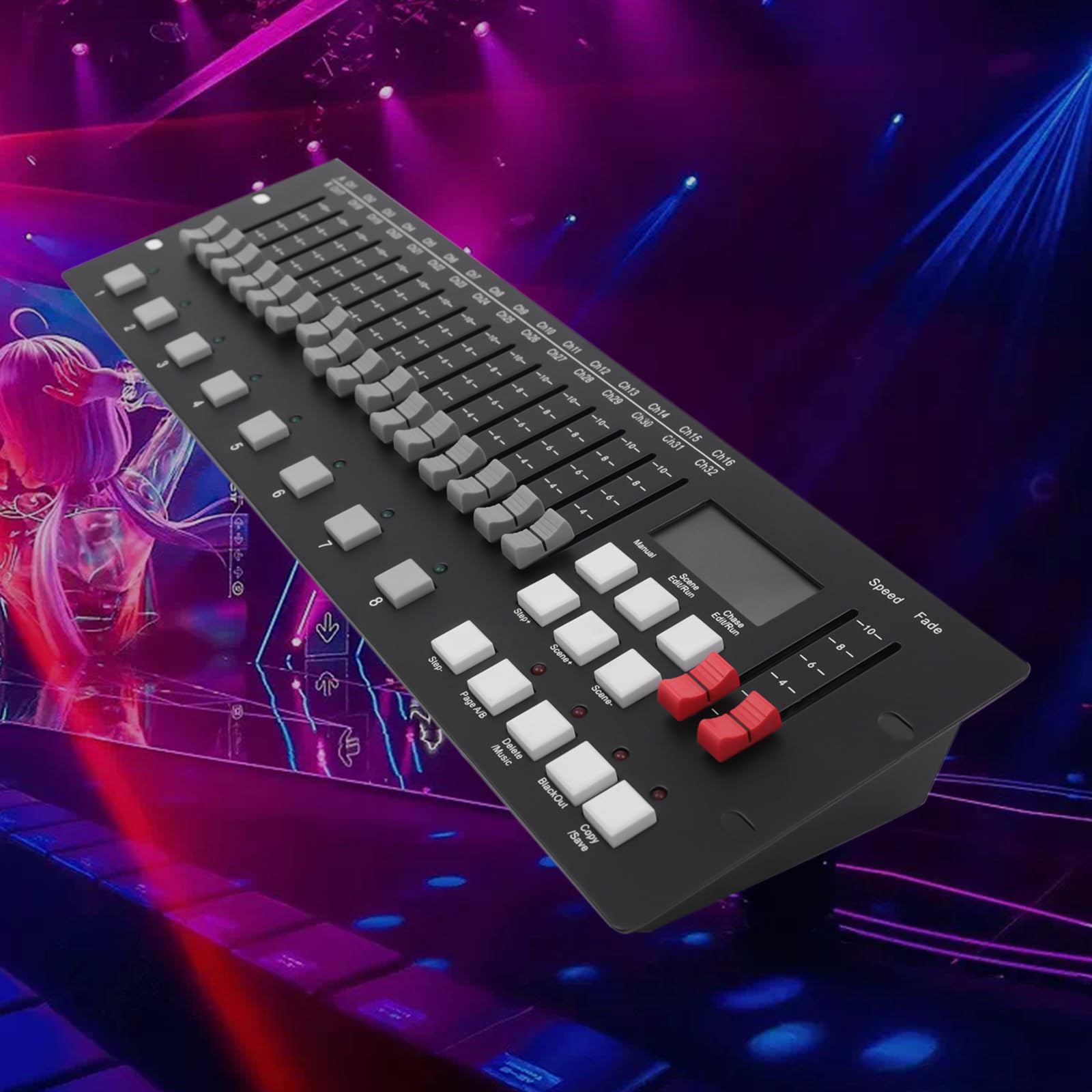 Dmx Lichtsteuerung, 256 Kanäle DMX512 Controller Konsole mit 3 In 1 Stecker und Led Anzeige-Monitor, DMX-Lichtpult für BüHnen, Diskotheken und Nachtclubs, Schwarz