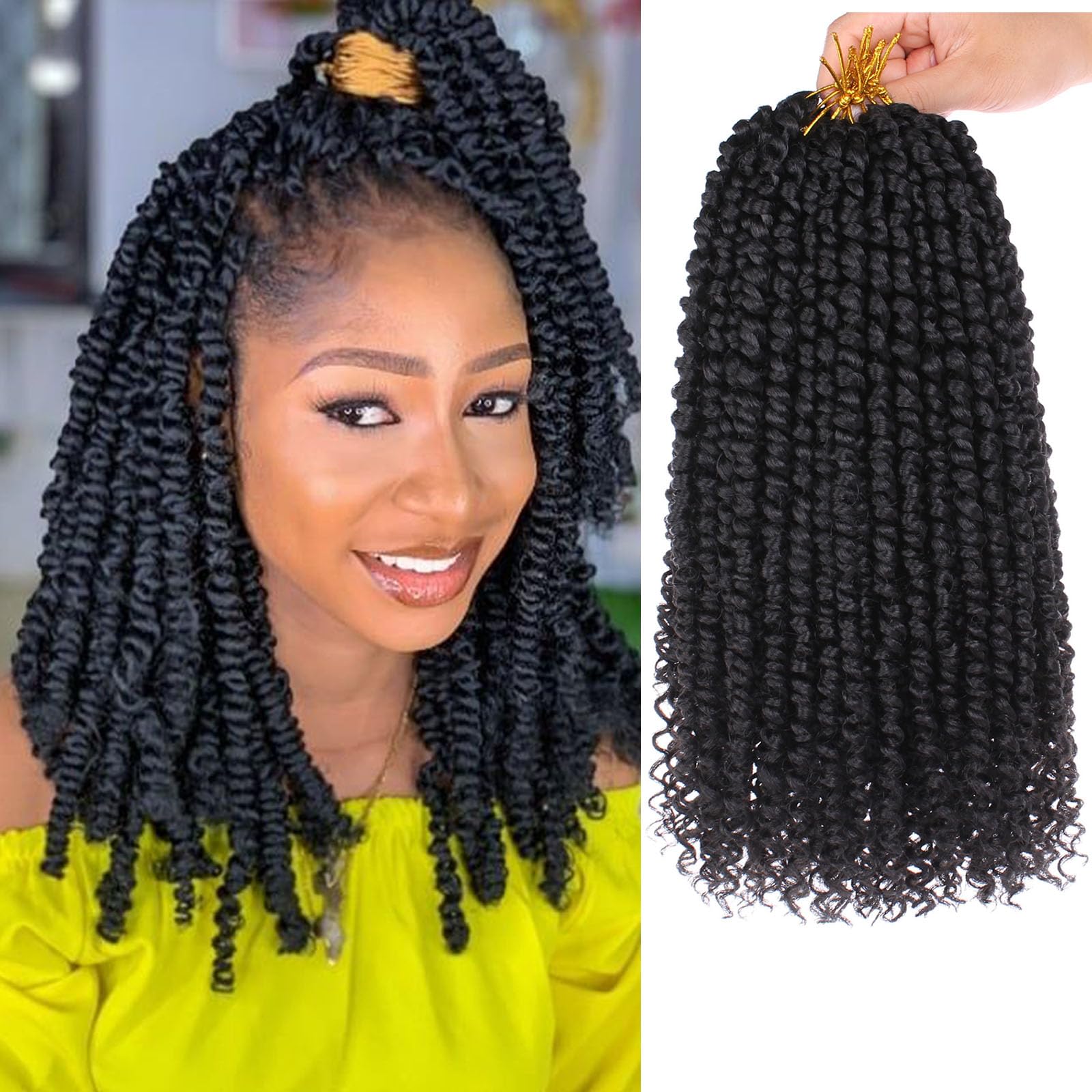 Samtress 12 Inch Pretwisted Passion Twist Hair 8 Packs Natural Black Pre Looped Passion Twist Crochet Hair Water Wave Crochet Braids Synthetic Short Curly Braiding Hair Extensions for Women (#1B)