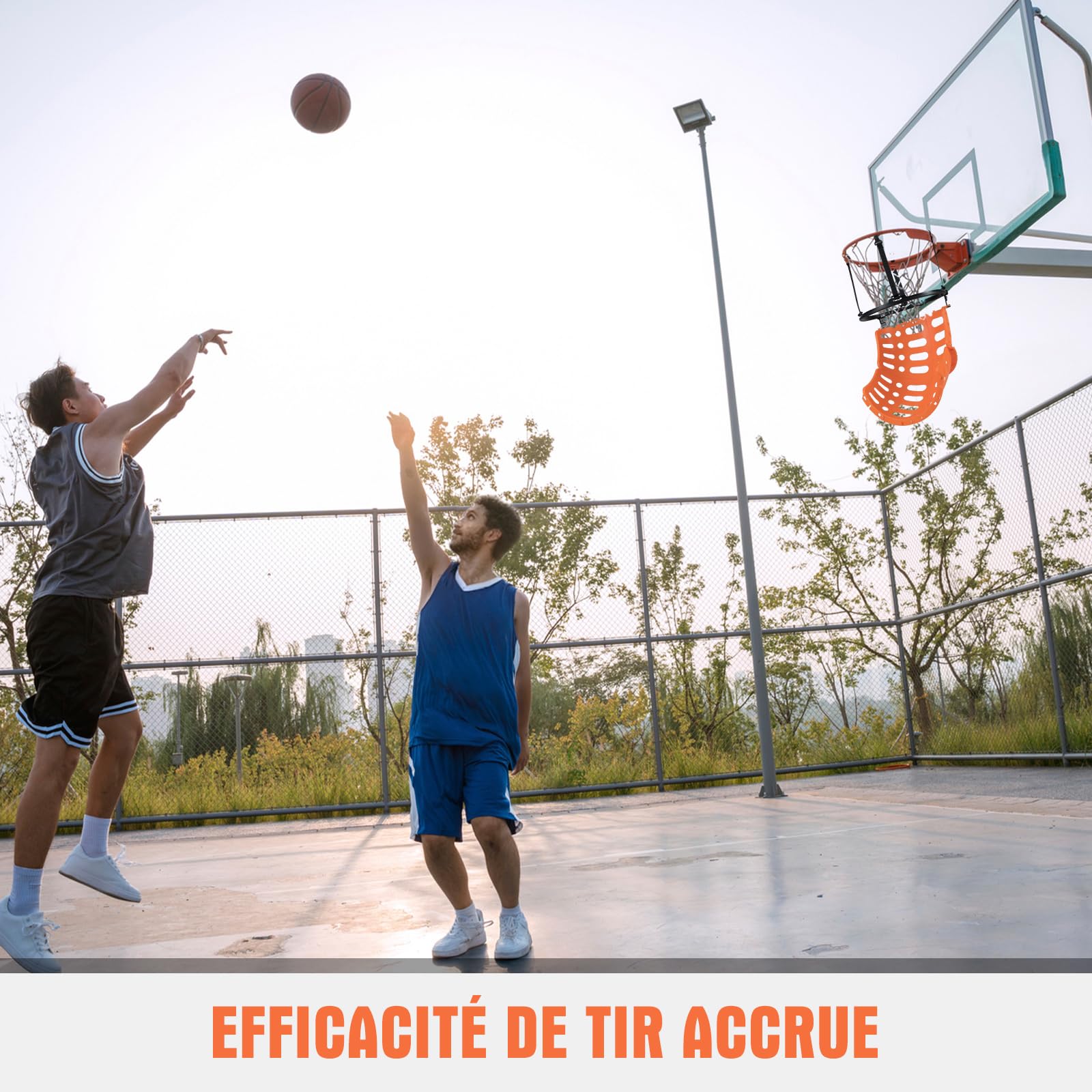GOPLUS Retour de Ballon de Basket Rotatif à 360°, Système de Retour de Balle avec 4 Crochet pour Fixation Robuste, Accessoire pour Panier de Basket Jusqu’à 46 CM, Hauteur Réglable, pour Adulte, Enfant