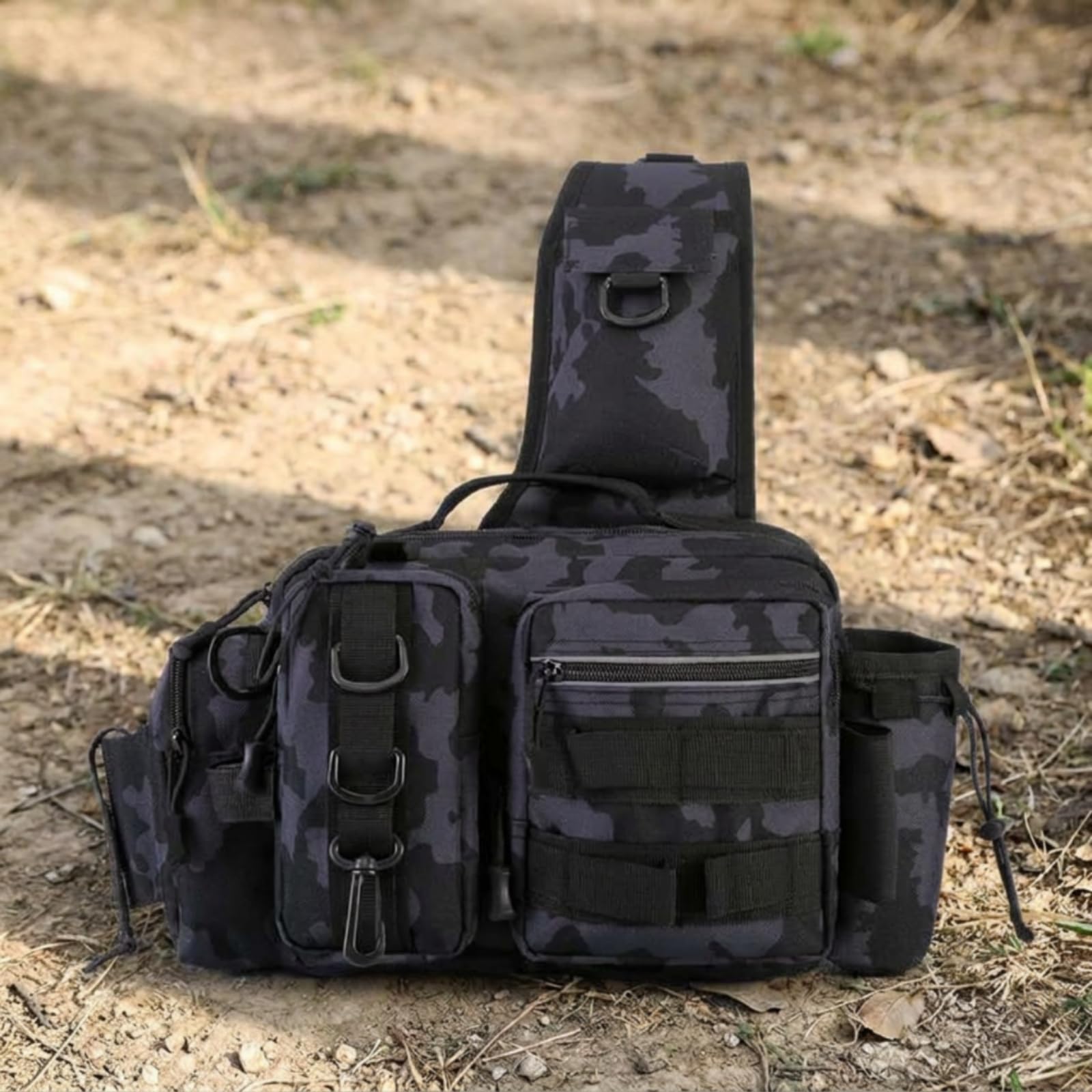 Angeltasche Ködertasche Tacklebag Gürteltasche Umhängetasche Leicht Und Freihändig mit Zipperfächern Klettflächen Metall D Ringen Wasserabweisend für, Array, Schwarz