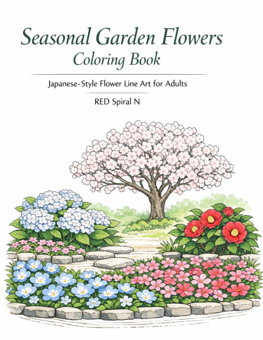 Seasonal Garden Flowers Coloring Book: Japanese-Style Flower Line Art for Adults