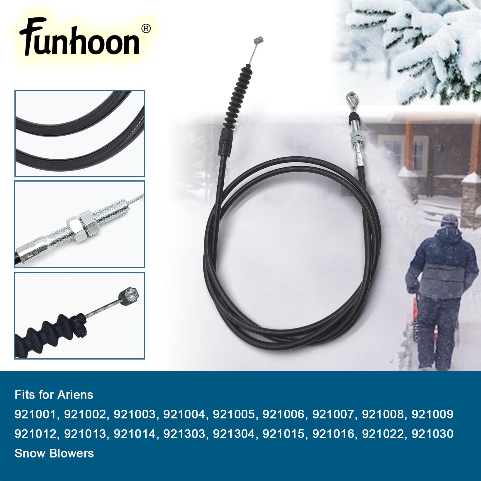 Funhoon 06900406 Câble de commande de déflecteur de goulotte pour souffleuse à neige Ariens Deluxe et Pro remplace 06900018