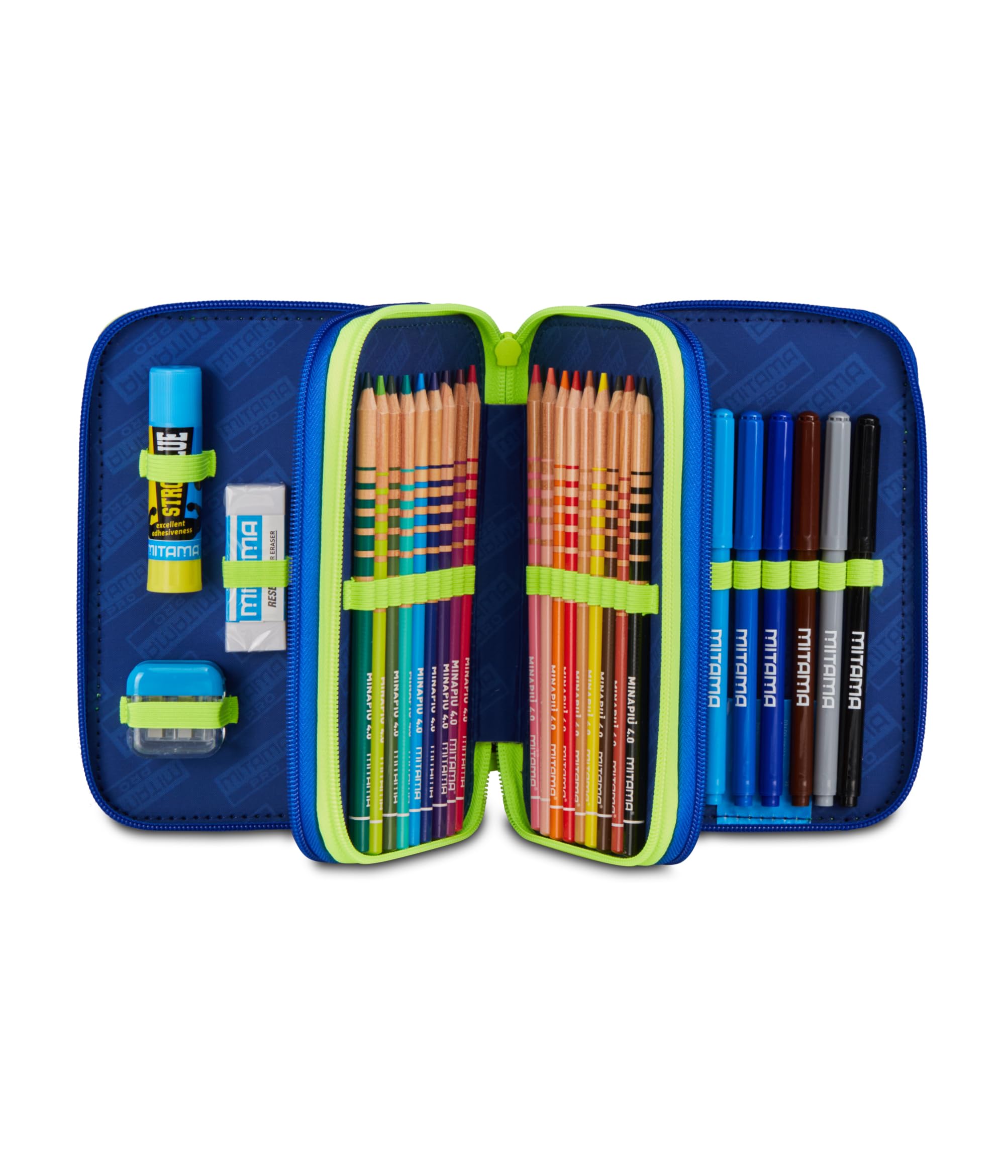 Mitama Astuccio Scuola 3 Scomparti, CYBERSHARK, Contenuto 47 pz, Completo di Matite, Pennarelli, Portapenne Scuola Elementare Bambino