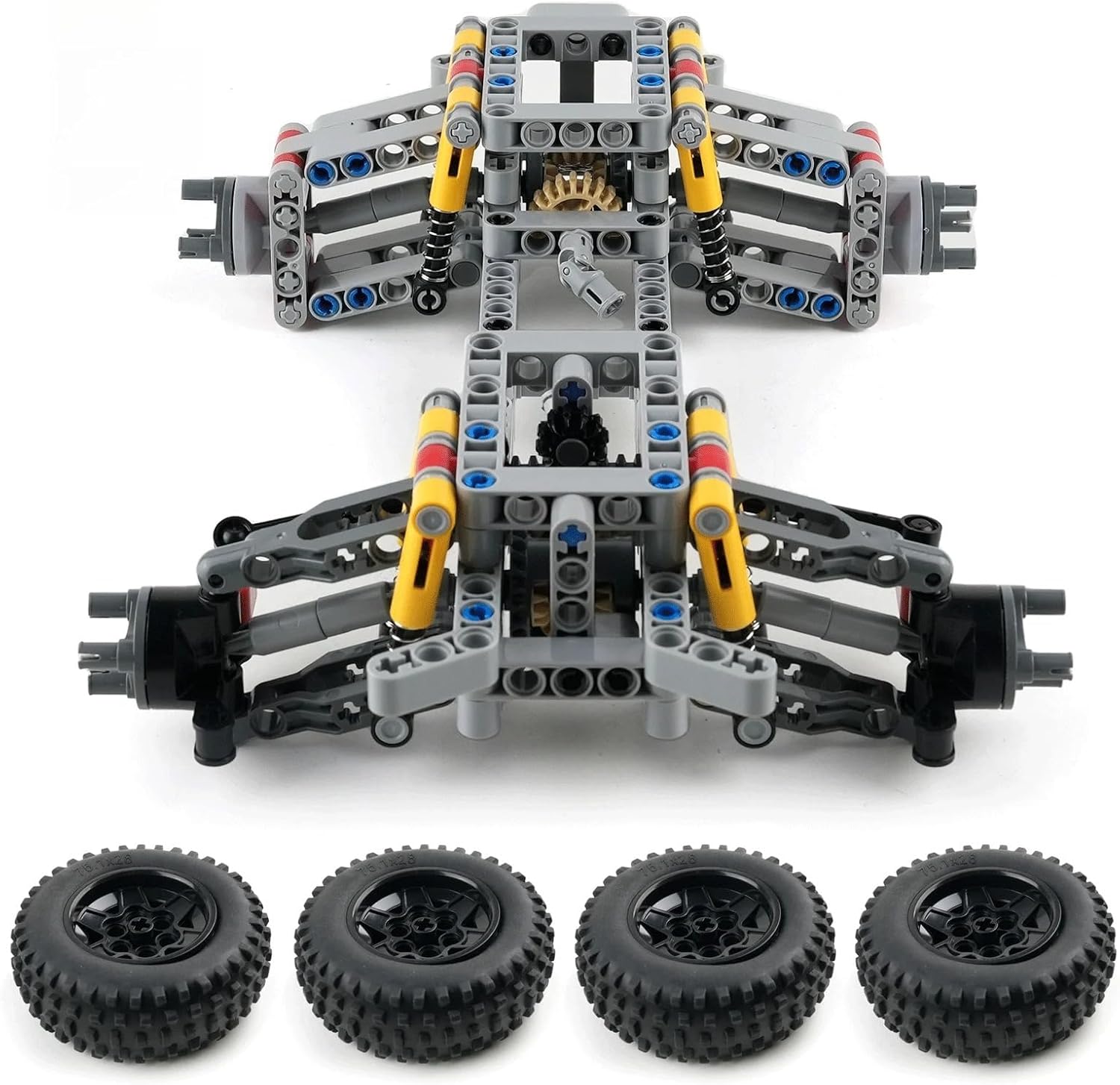 DIY MOC 4WD RC Car Chassis Kit with Independent Suspension System, Differential Gear, Steering Axle and Wheels for Crawler Building, Technical Construction Set for Adults & Teens (Full Set)