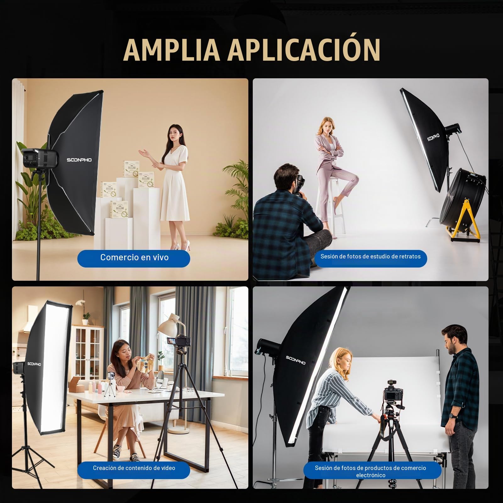 SOONPHO KS-30 * 120cm Softbox Rectangular Montura Bowens Liberación Rápida Kit Soft Box Tira con Difusor,Rejilla de Panal,Bolsa de Transporte,Compatible Godox SK400IIIV SK300IIV MS300V