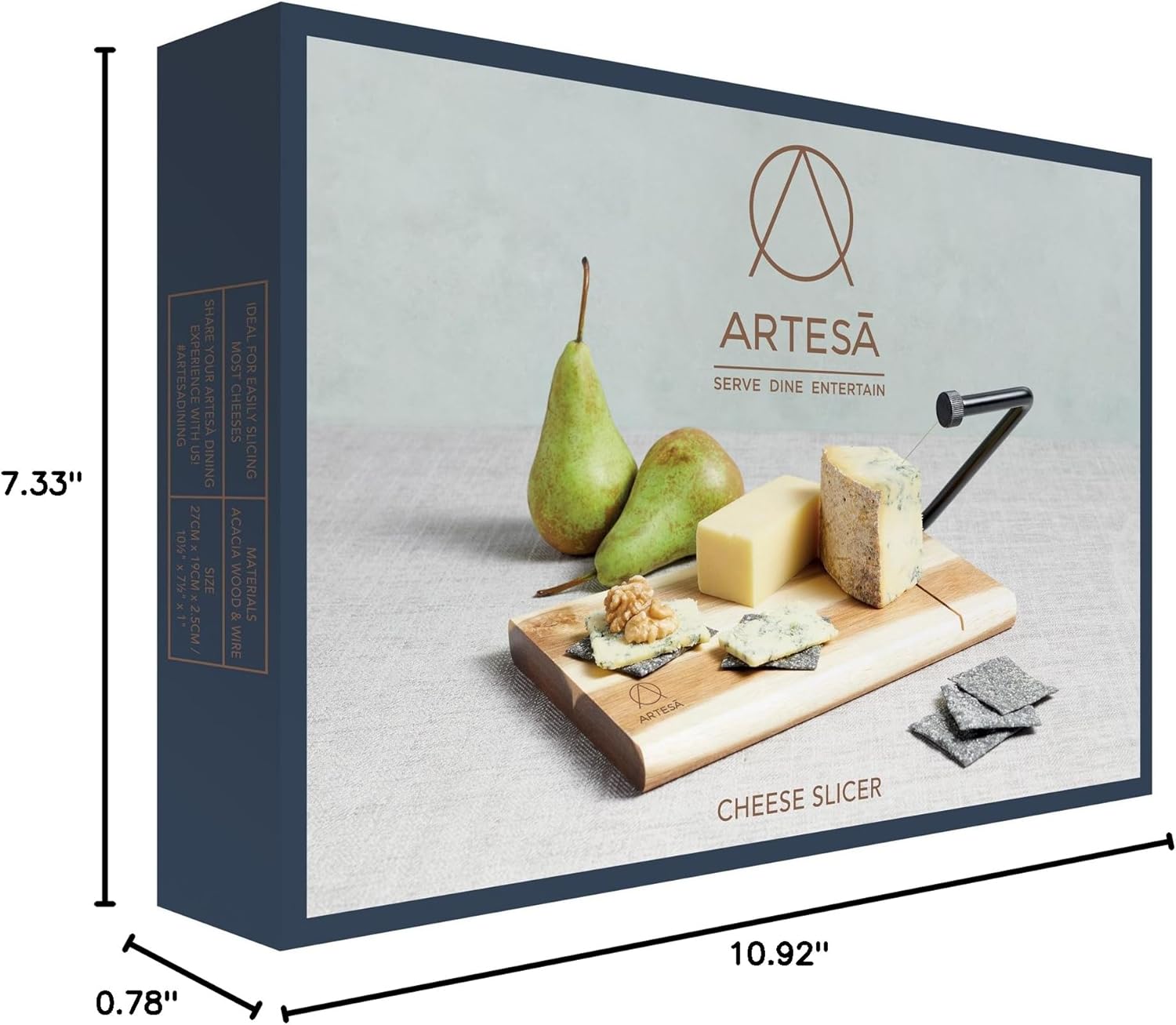 Artesà Acacia Wood Wire Cheese Slicer Board, 27 x 19 cm (10.5 x 7.5 Inch), Brown/Black