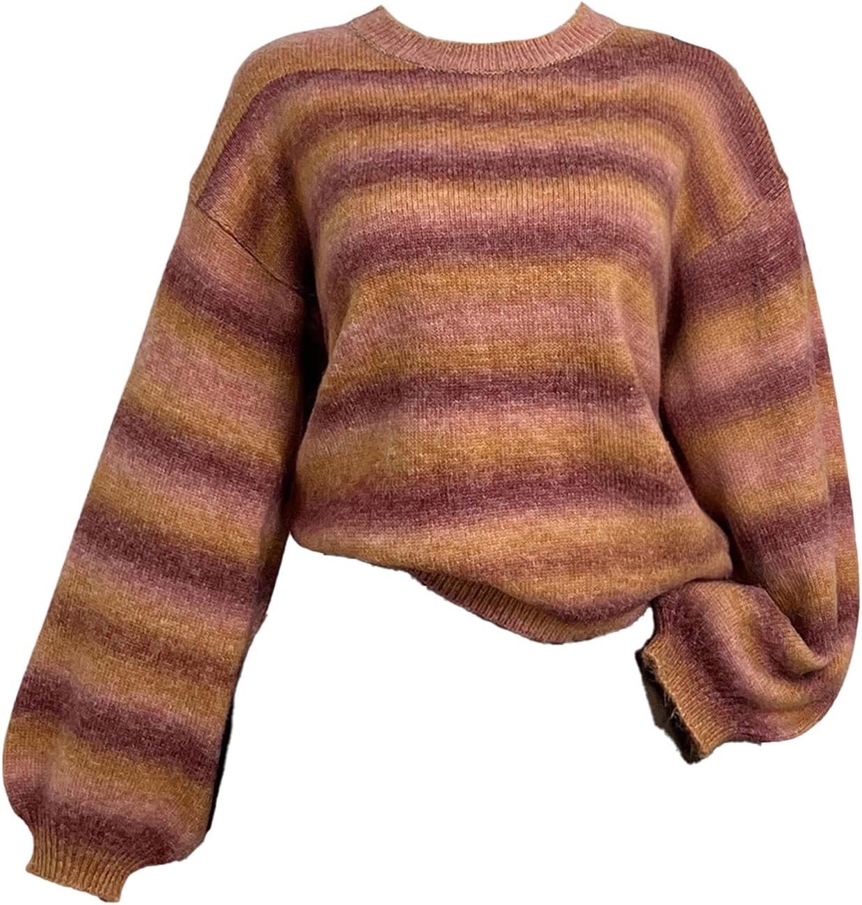 Milumia Women's Y2k Striped Knit Sweater Lantern Long Sleeve Crewneck Going Out Tops