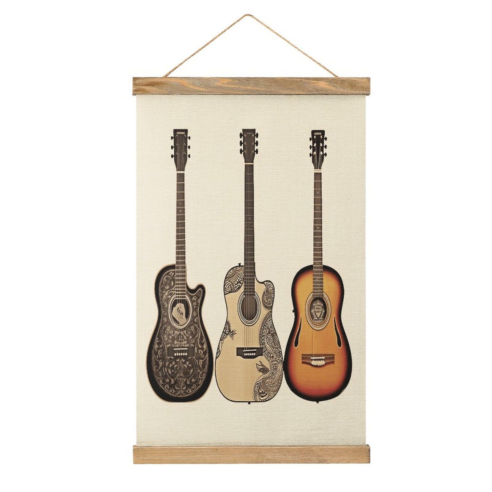 FekiLoot Guitar Wall Art Poster Hanger Frame Linen Wall Art Decor Vintage Hanging Poster Hanging Wall Decor Rustic Retro Wall Art Print for Living Room Decor 20.4 X 13.1Inches