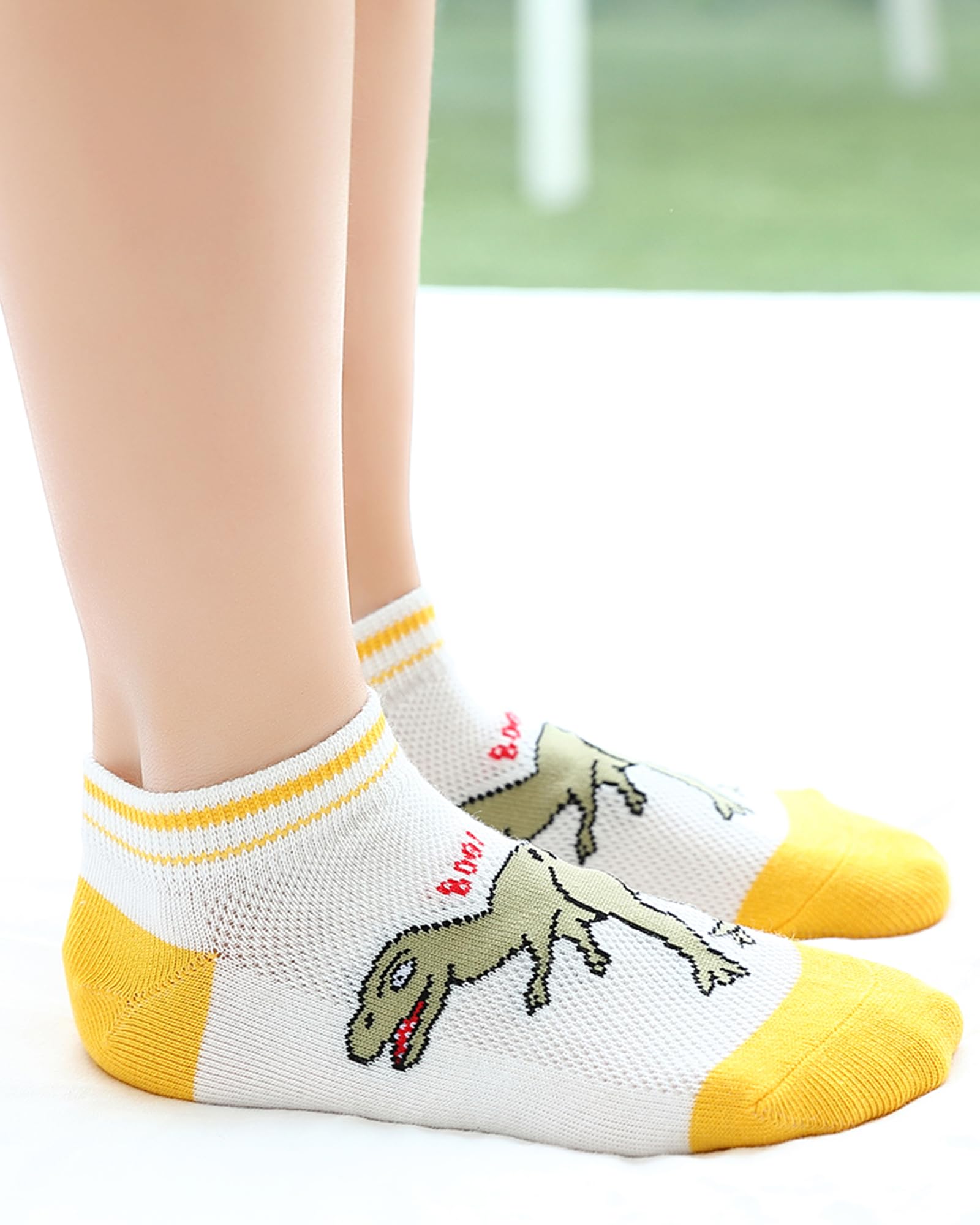 CHUNG Calcetines tobilleros de algodón para niños, paquete de 5/10 unidades, corte bajo, malla de dinosaurio, 2-9 años, peso ligero, para la vuelta a la escuela, correr, deportes, casual