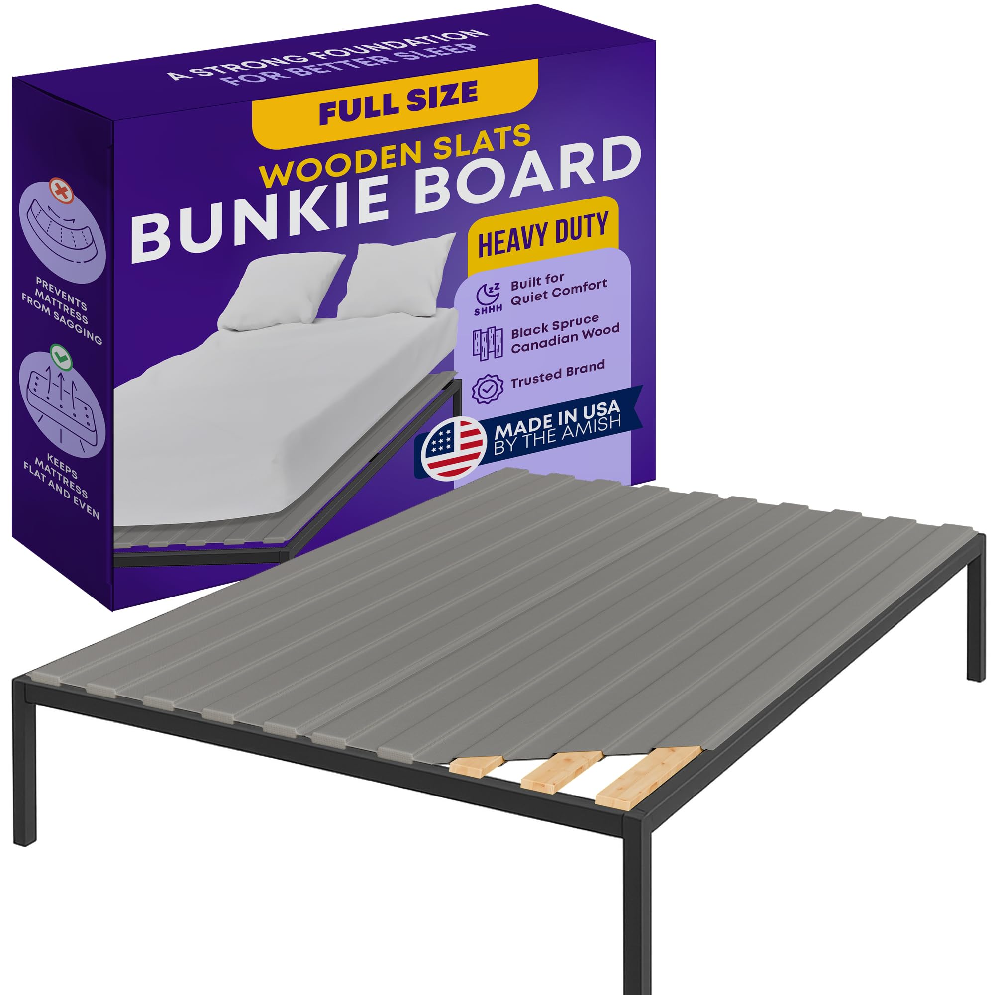 Greaton, Wooden Full Bed Slats for Support Under Mattress with Cover – Replacement Wood Slats for Full Size Bed Frame – Under Mattress Support Without Extra Height – 3.38-Inch Standard Width