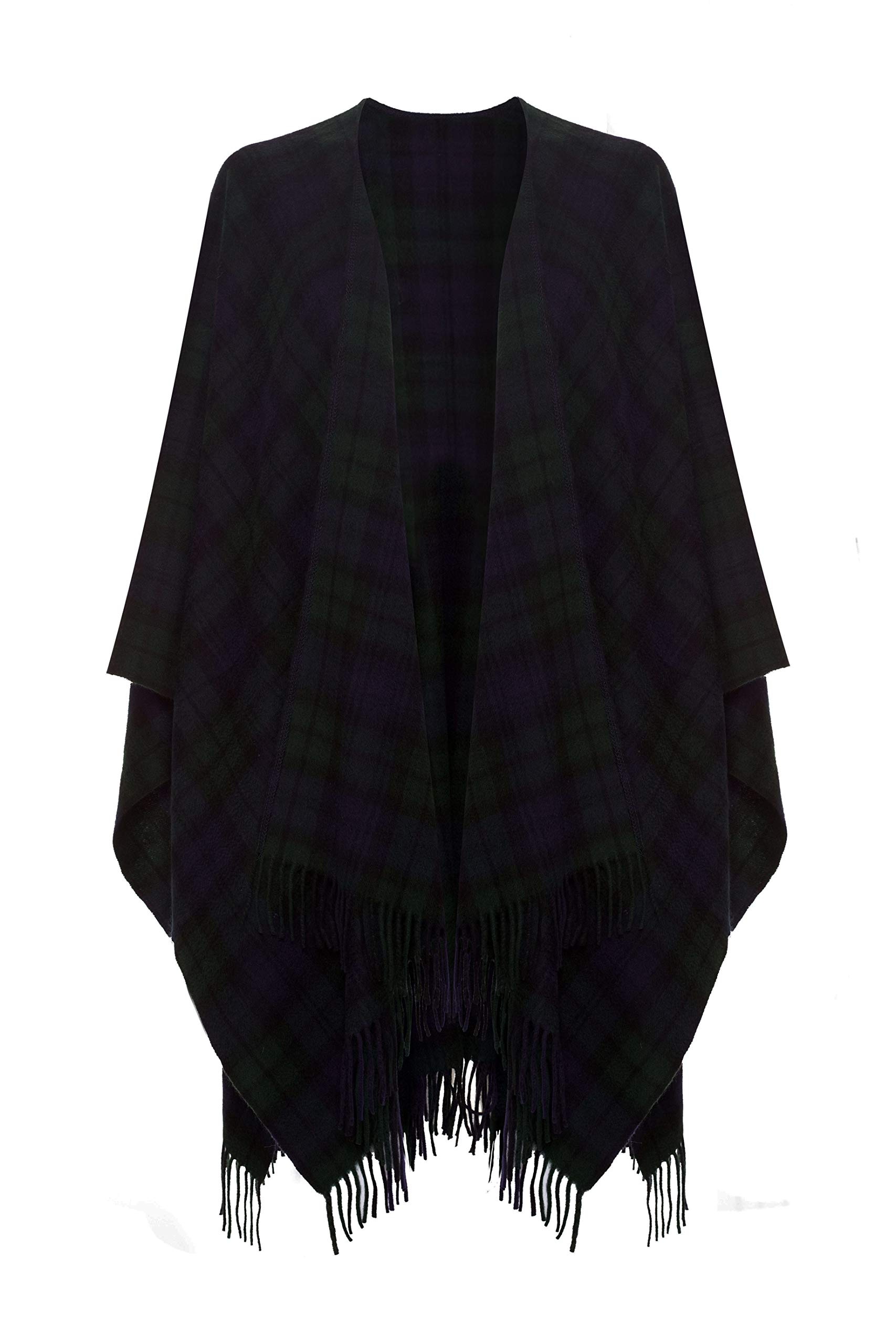Shepherds Land Women's Black Watch 100% Lambswool Ruana, Blackwatch