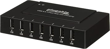 7 Port USB Hub - Plugable USB Hub for Multiple Devices and USB 2.0 Data Transfer with a 60W Power Adapter - Driverless