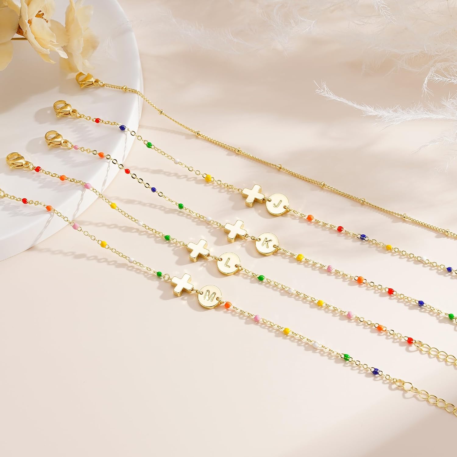 M MOOHAM Valentines Gifts for Kids Teen Girls - 14K Gold Plated Letter A-Z Bracelet, Layered Link Charm Bracelets, Women Christian Religious Faith Jewelry Birthday Baptism Gifts - Image 6